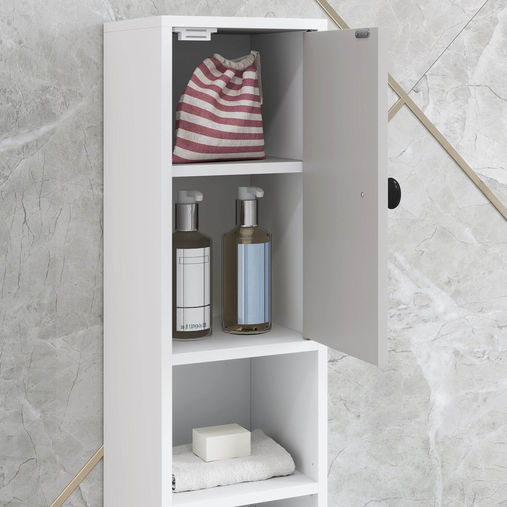 kleankin 180cm Slim Bathroom Cabinet, with Drawer, Shelves and Cupboards - Light Grey - North Peak Garden Furniture