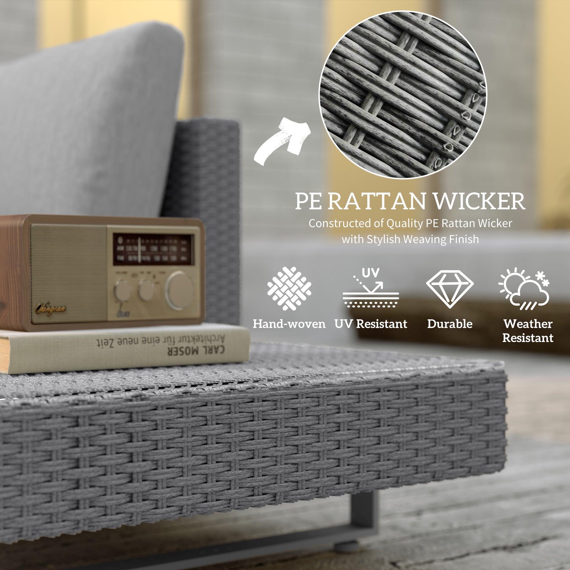 Outsunny Three-Piece Rattan Sofa Set, with Cushions - Light Grey