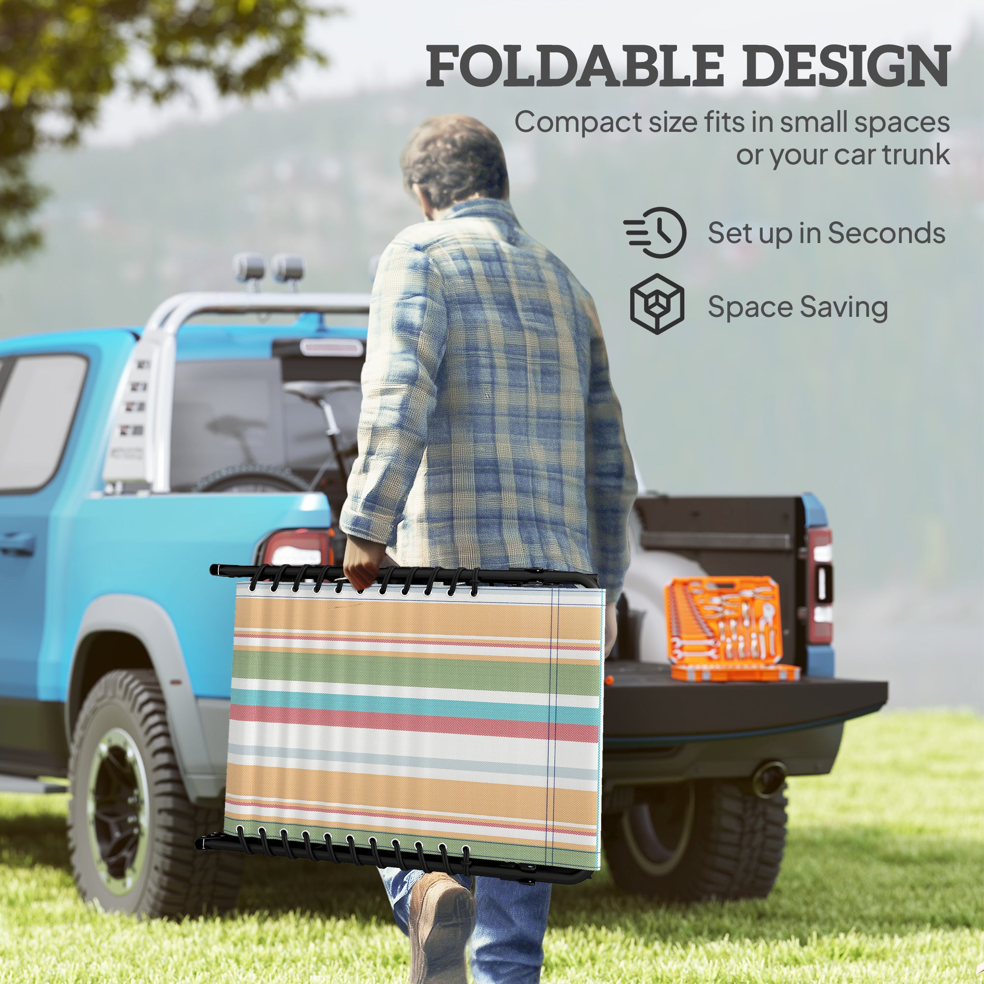 Outsunny Folding Sun Lounger Beach Chaise Chair Garden Reclining Cot Camping Recliner with 4 Position Adjustable Multicolored