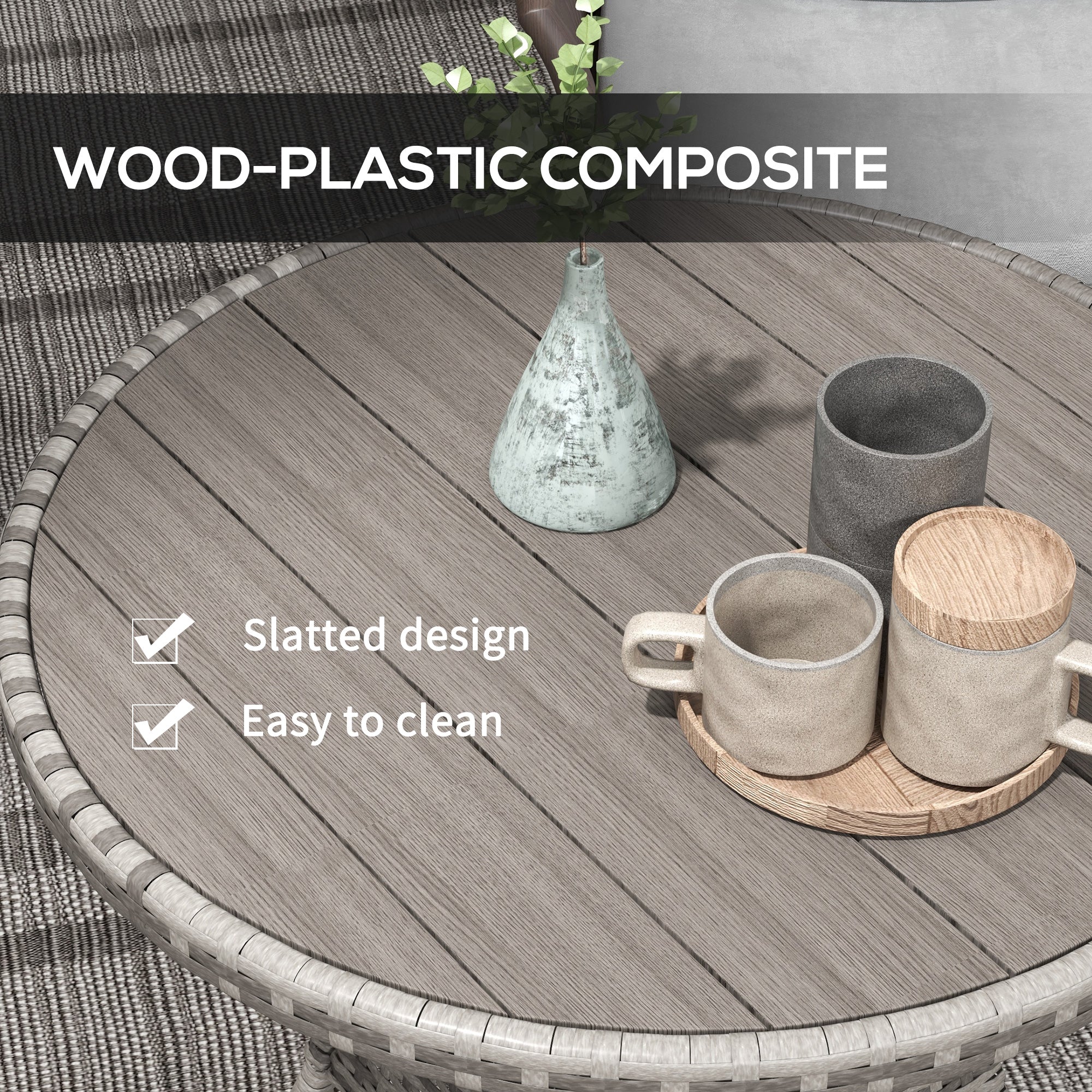 Outsunny 70cm Four-Person Wood-Effect Rattan Table - Grey - North Peak Garden Furniture