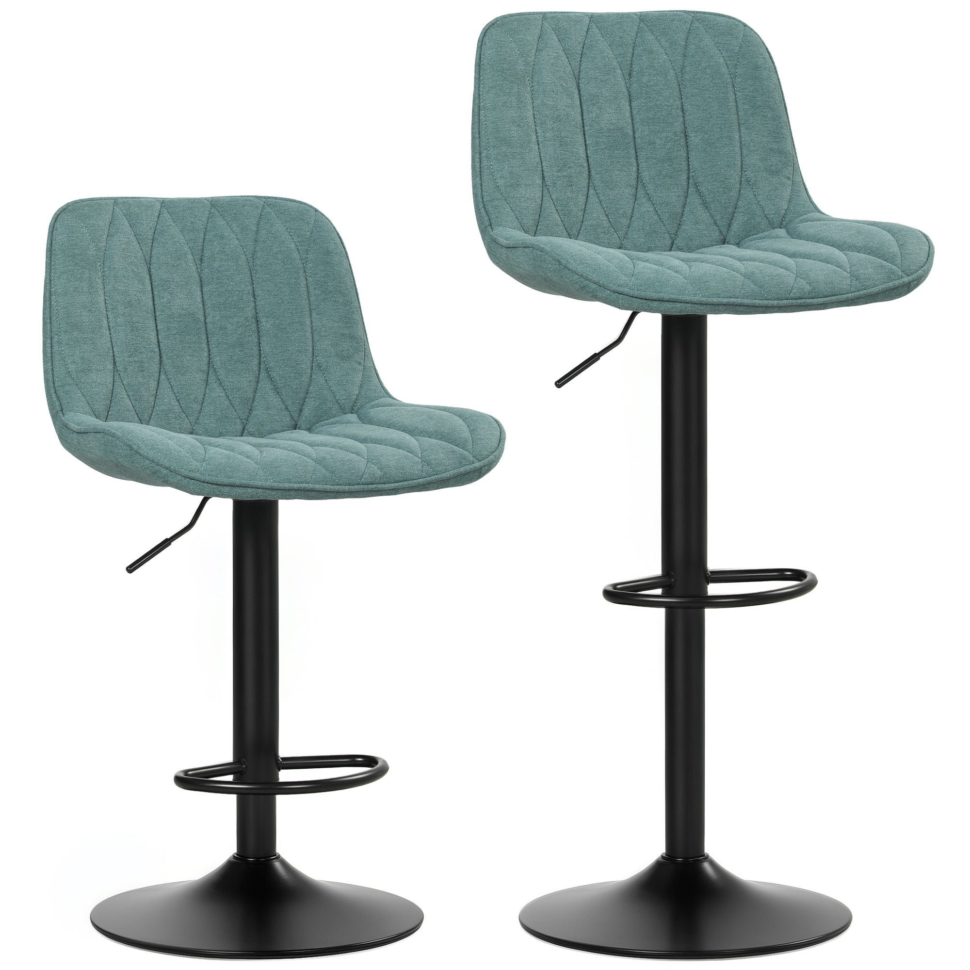 HOMCOM Bar Stools Set of 2, Height Adjustable Swivel Barstools with Backrest and Footrest, Modern Linen Upholstered Armless Bar Chairs for Kitchen, Breakfast Counter, Blue - North Peak Garden Furniture
