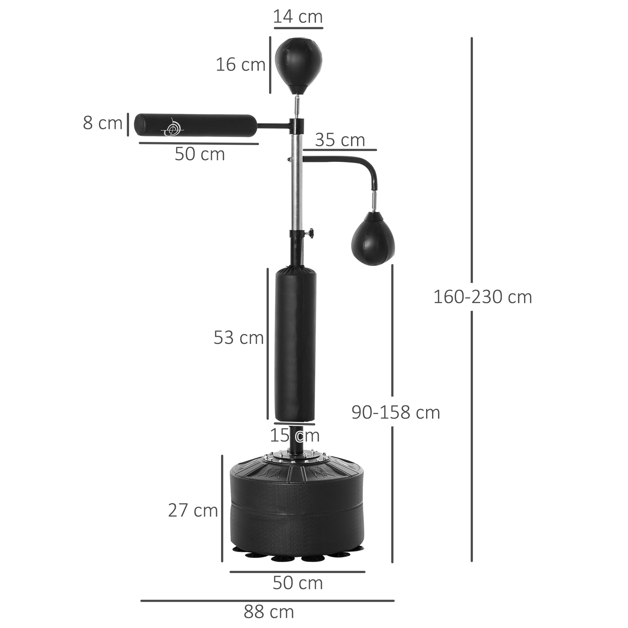 HOMCOM 3-in-1 Boxing Punching Bag, Freestanding with 2 Speed Bals, 360° Reflex Bar, 160-230cm Adjustable Height, Black - North Peak Garden Furniture