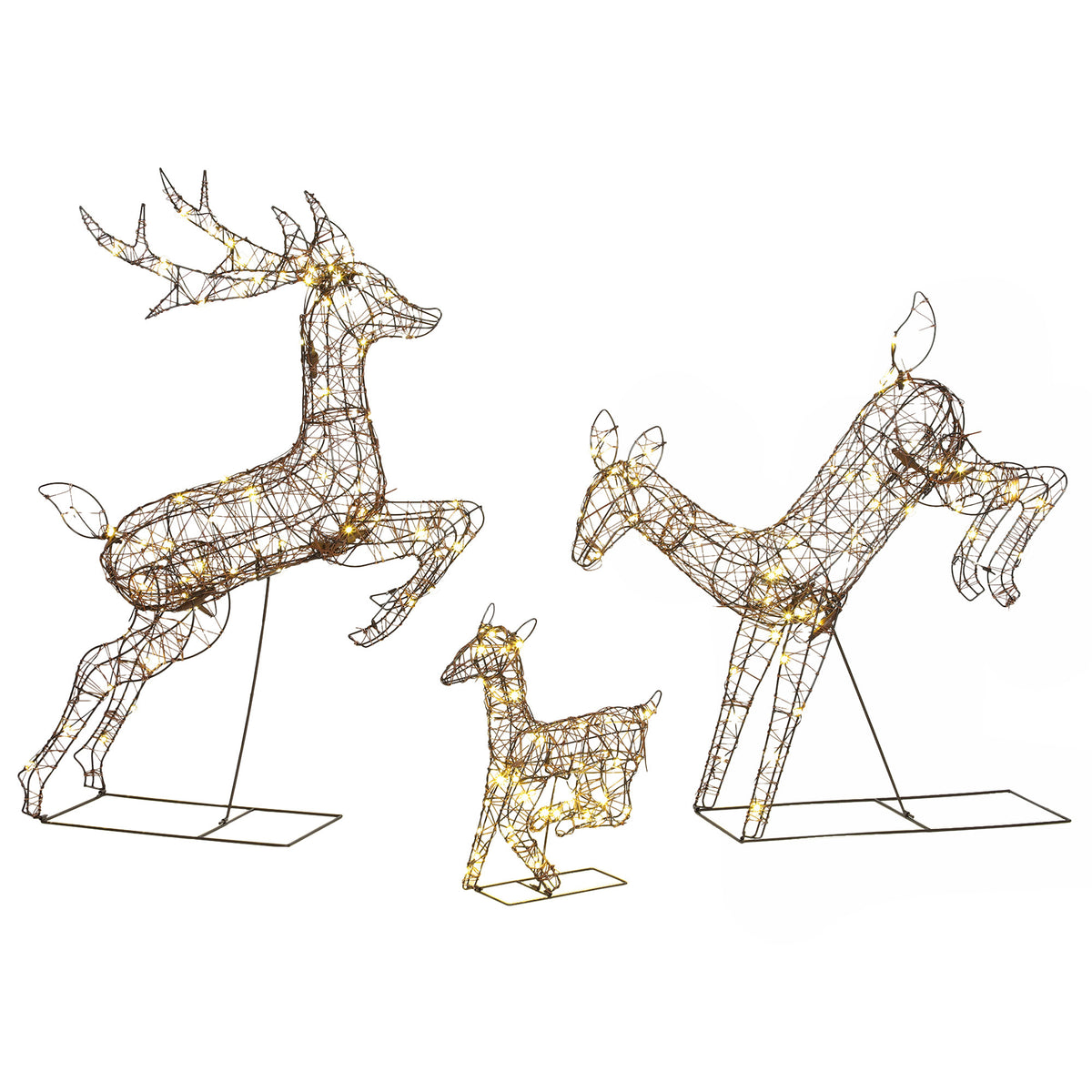 Outsunny 3-Piece Light Up Deer Family Set of 3, Lighted Reindeer Christmas Decorations Outdoor with 200 LED Lights, Brown