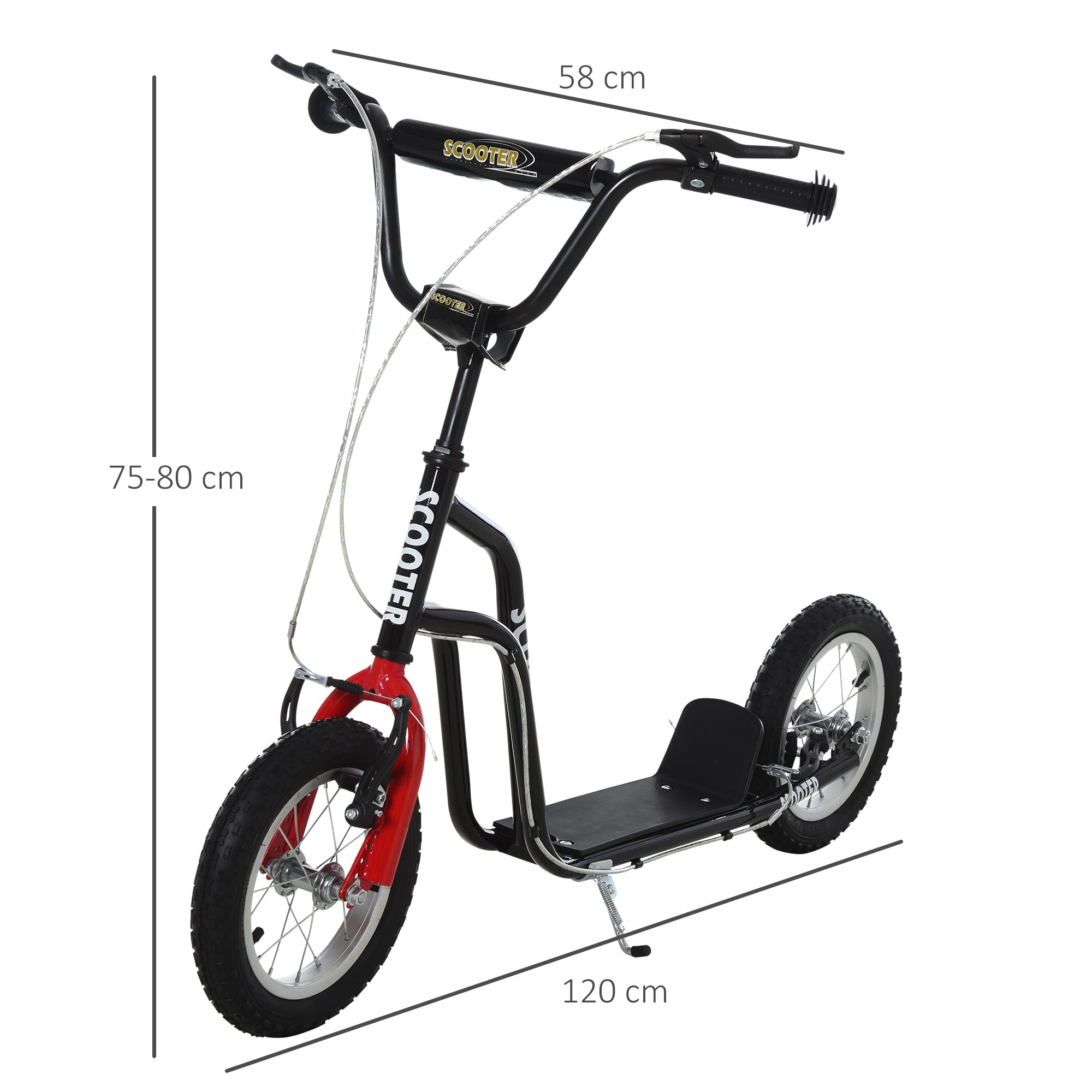 HOMCOM Teen Kids Stunt Scooter Children Kick Scooter Adjustable Handlebar 2 Brakes Ride On 12 Inch Rubber Tyres Black