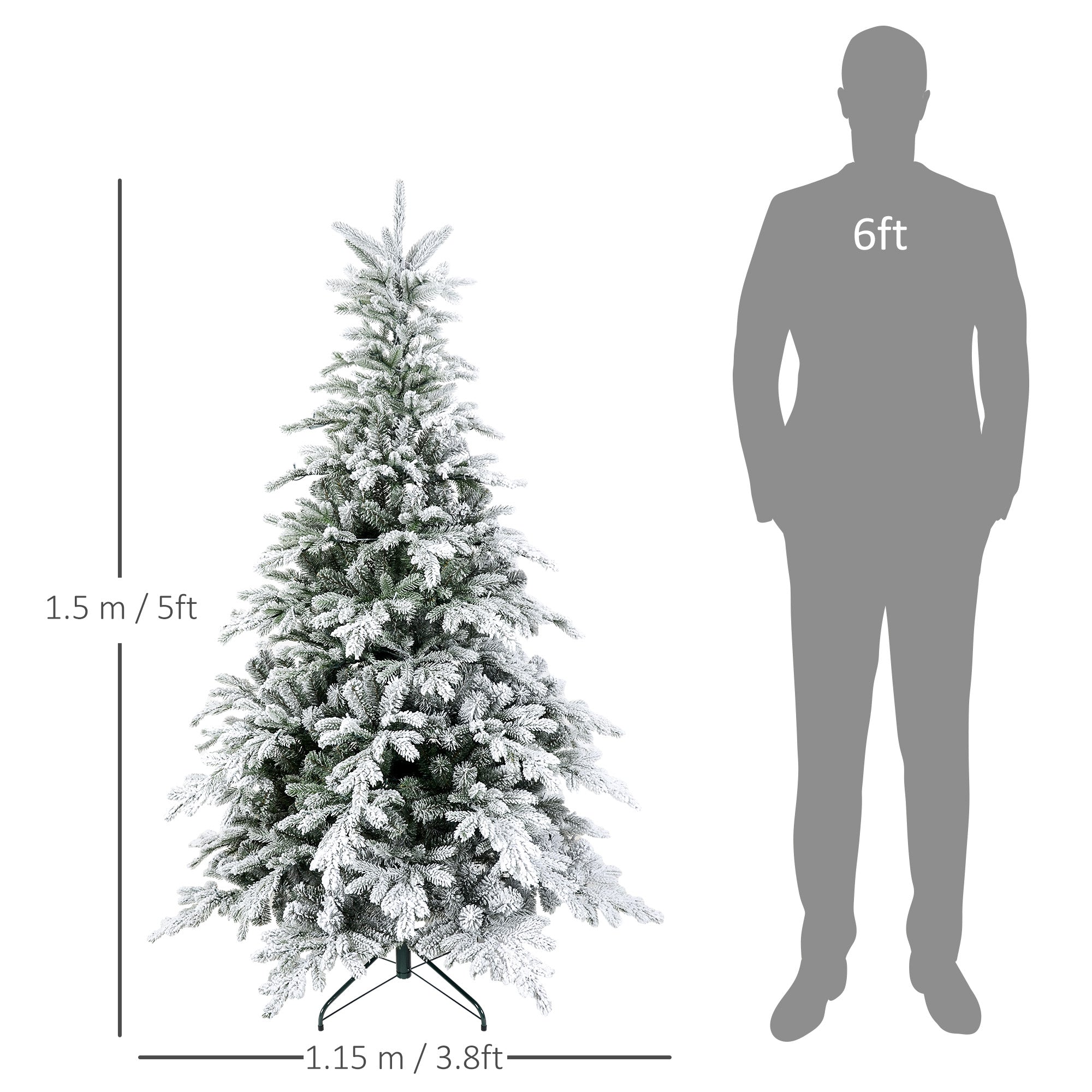 HOMCOM 5ft Bushy Snow-Flocked Artificial Christmas Tree, with LED Lights - North Peak Garden Furniture
