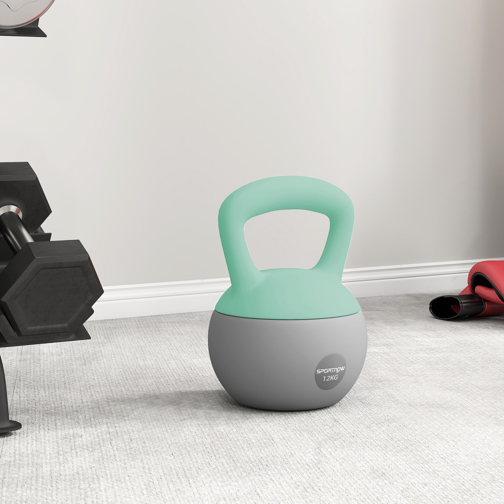 SPORTNOW 12KG Soft Kettlebell, Kettlebell with Non-Slip Handle for Home Gym, Weight Lifting, Strength Training, Green/Grey - North Peak Garden Furniture