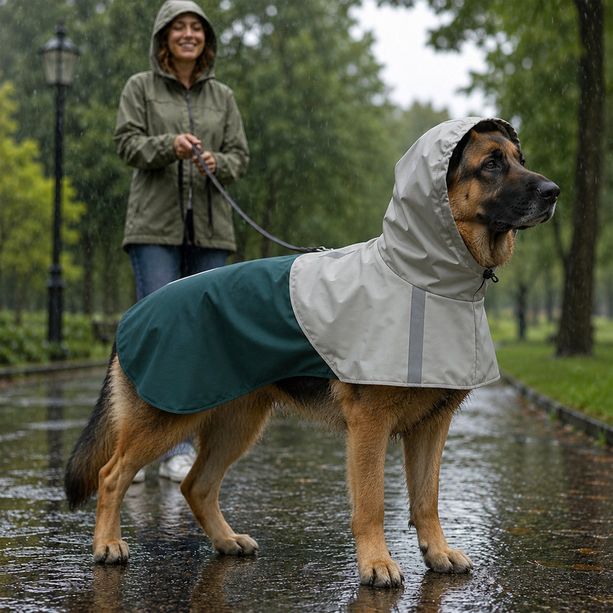 PawHut Dog Raincoat with Hood, Waterproof & Breathable Rain Jacket with Leash Hole, for Extra Large Dogs, Green, XL