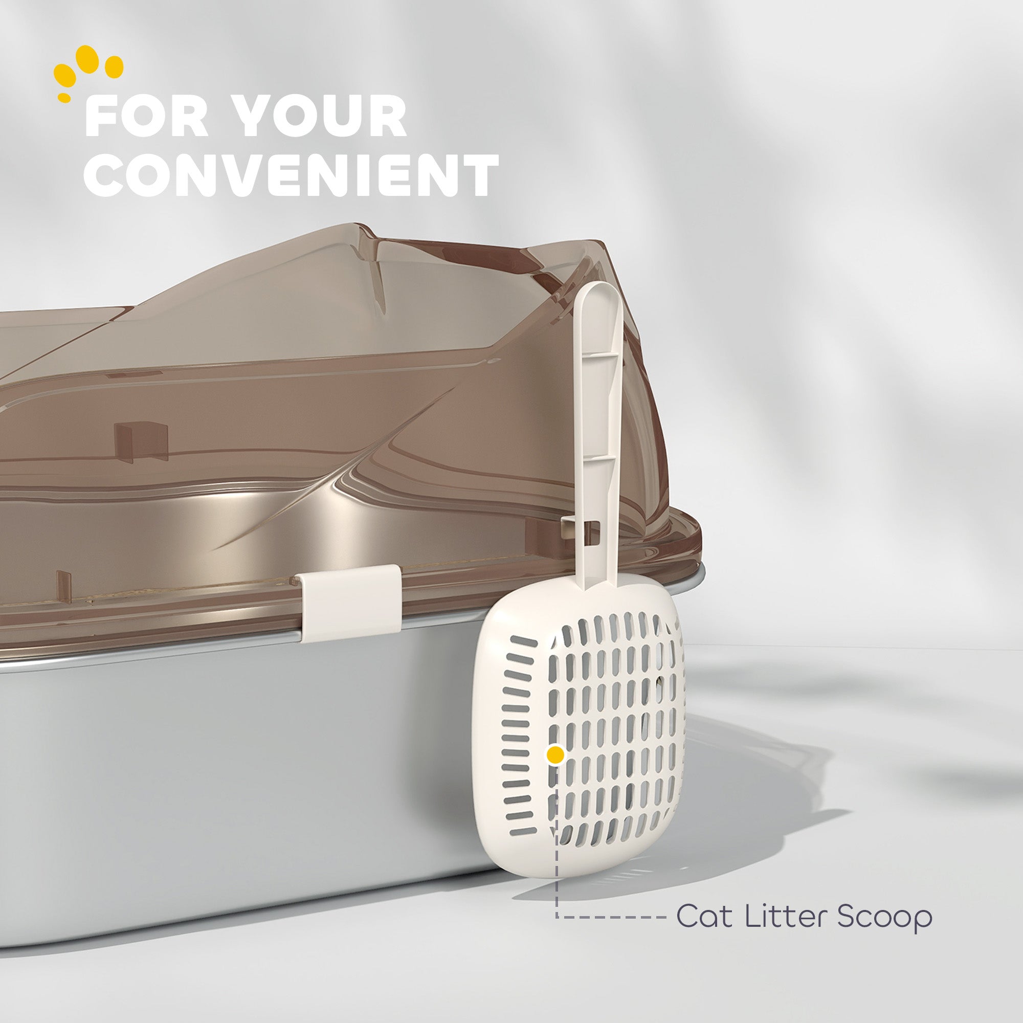 PawHut Stainless Steel Litter Box with Lid, High Wall Sided Enclosure, Pedal, Scoop, Non-Sticky, Anti-Leakage, Easy Cleaning - North Peak Garden Furniture