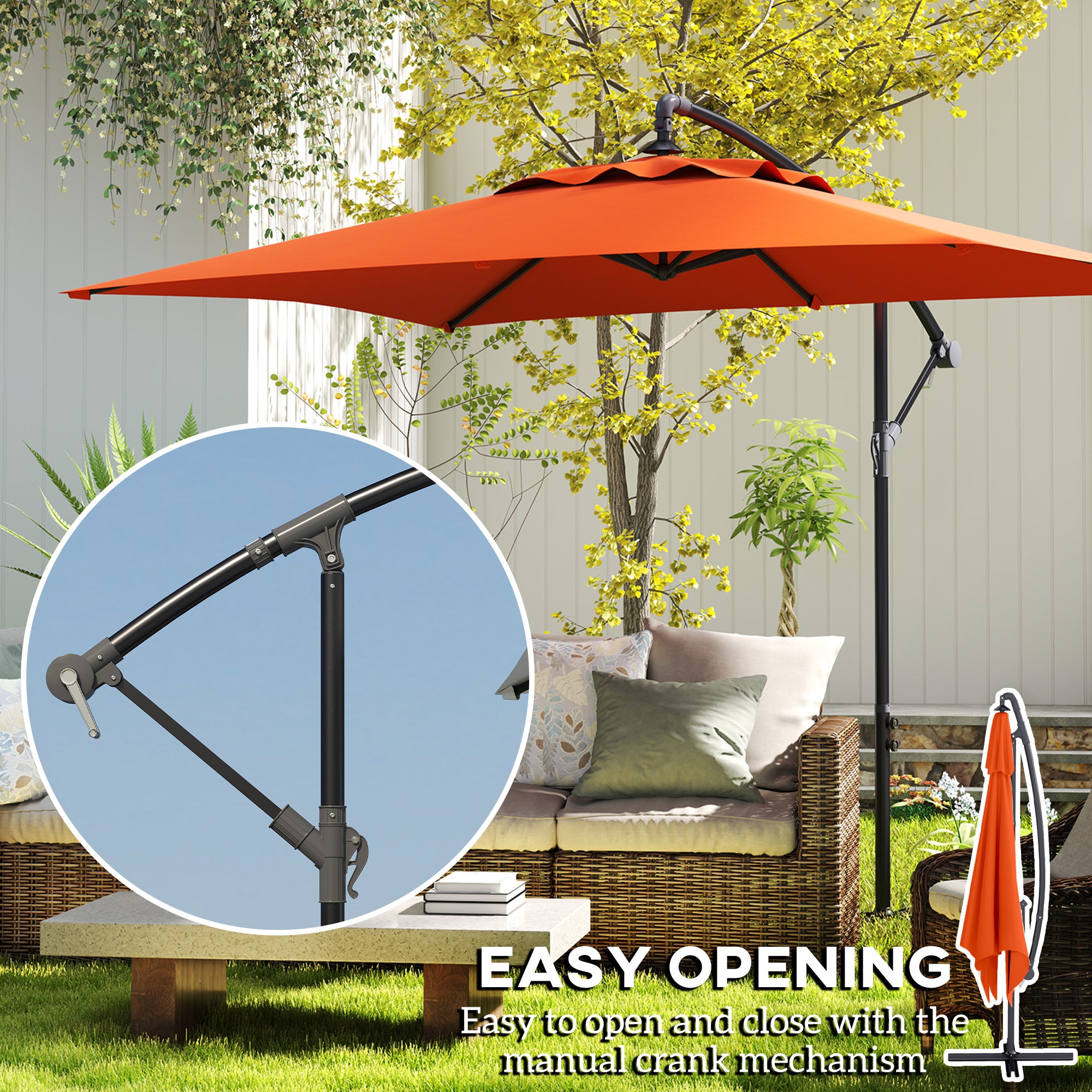 Outsunny 3(m) Cantilever Overhanging Parasol, with Cross Base - Orange - North Peak Garden Furniture