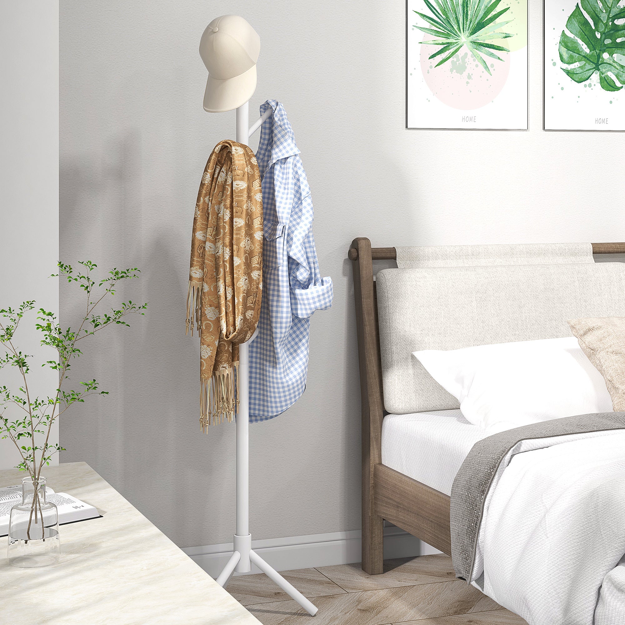 HOMCOM Eight-Hook Wooden Coat Rack - White - North Peak Garden Furniture