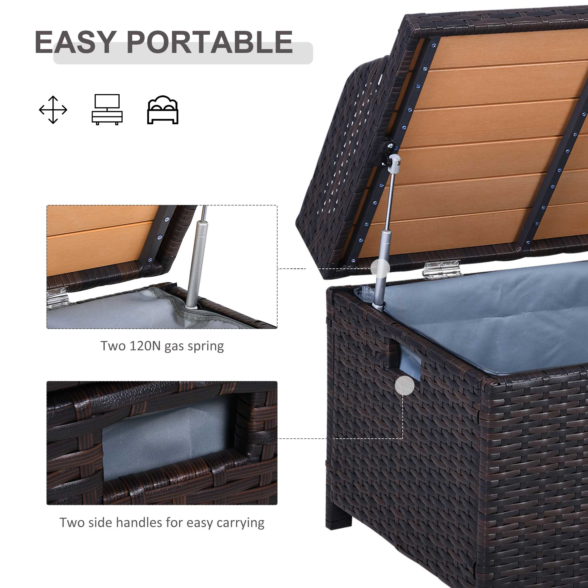 Outsunny 130L Rattan Garden Storage Box, with Seat - Mixed Brown - North Peak Garden Furniture