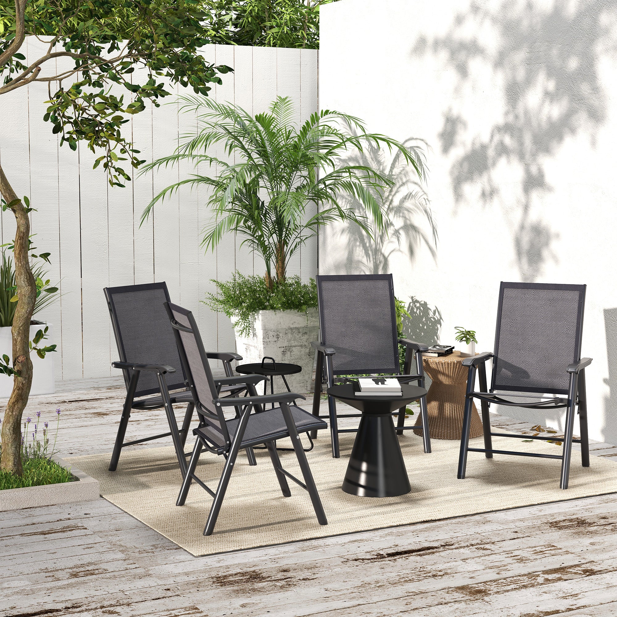 Outsunny Set of 4 Foldable Metal Garden Chairs Outdoor Patio Park Dining Seat Furniture Charcoal Grey - North Peak Garden Furniture