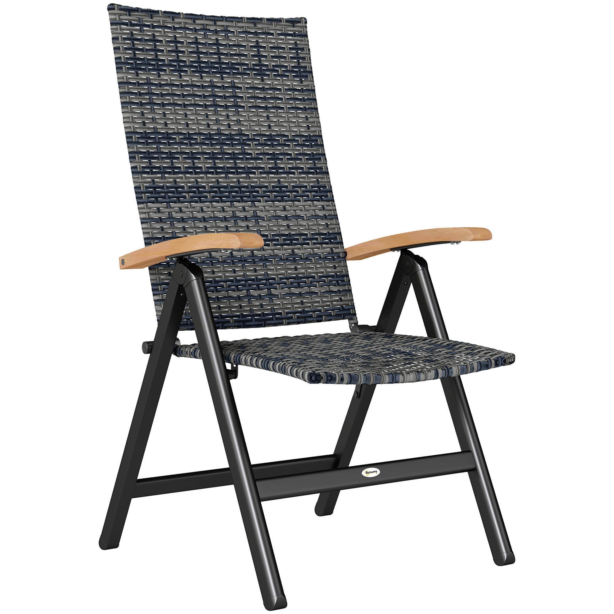 Outsunny Outdoor Folding Rattan Chair with Armrests, High Backrest, for Garden, Camping, Balcony, Porch - Mixed-grey - North Peak Garden Furniture