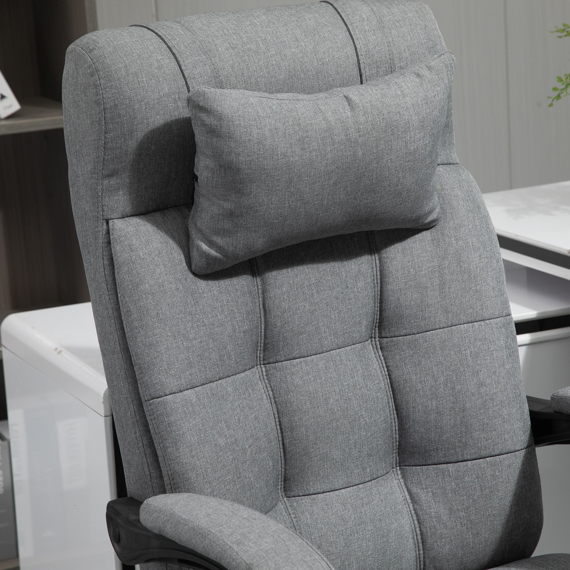 Vinsetto Office Chair with Footrest Ergonomic Office Chair with Armrests Lumber Support and Headrest Light Grey - North Peak Garden Furniture