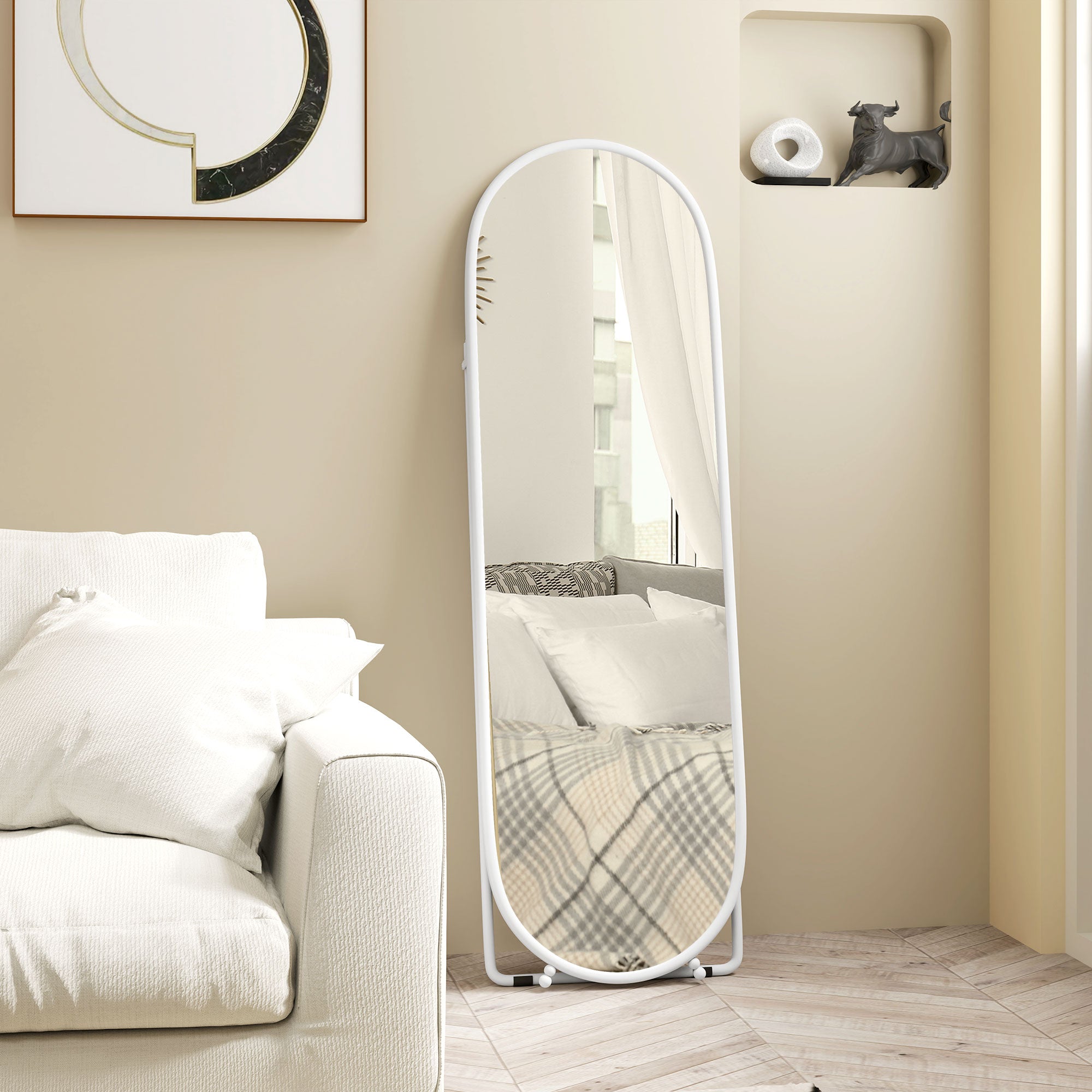 HOMCOM Three-Way Curved Full Length Mirror - White - North Peak Garden Furniture