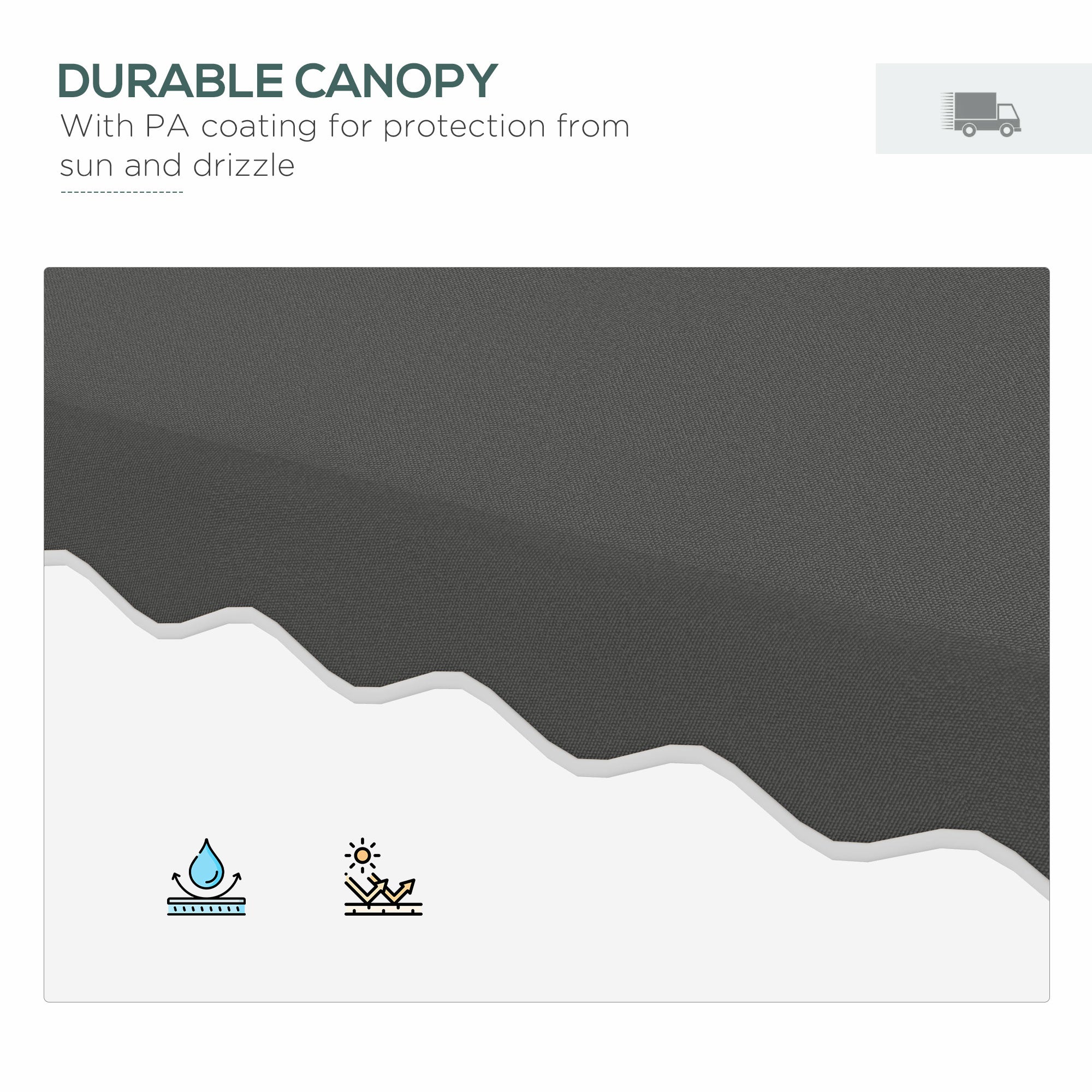 Outsunny 2.5m Square Double Top Garden Parasol Cantilever Umbrella with Ruffles, Dark Grey - North Peak Garden Furniture