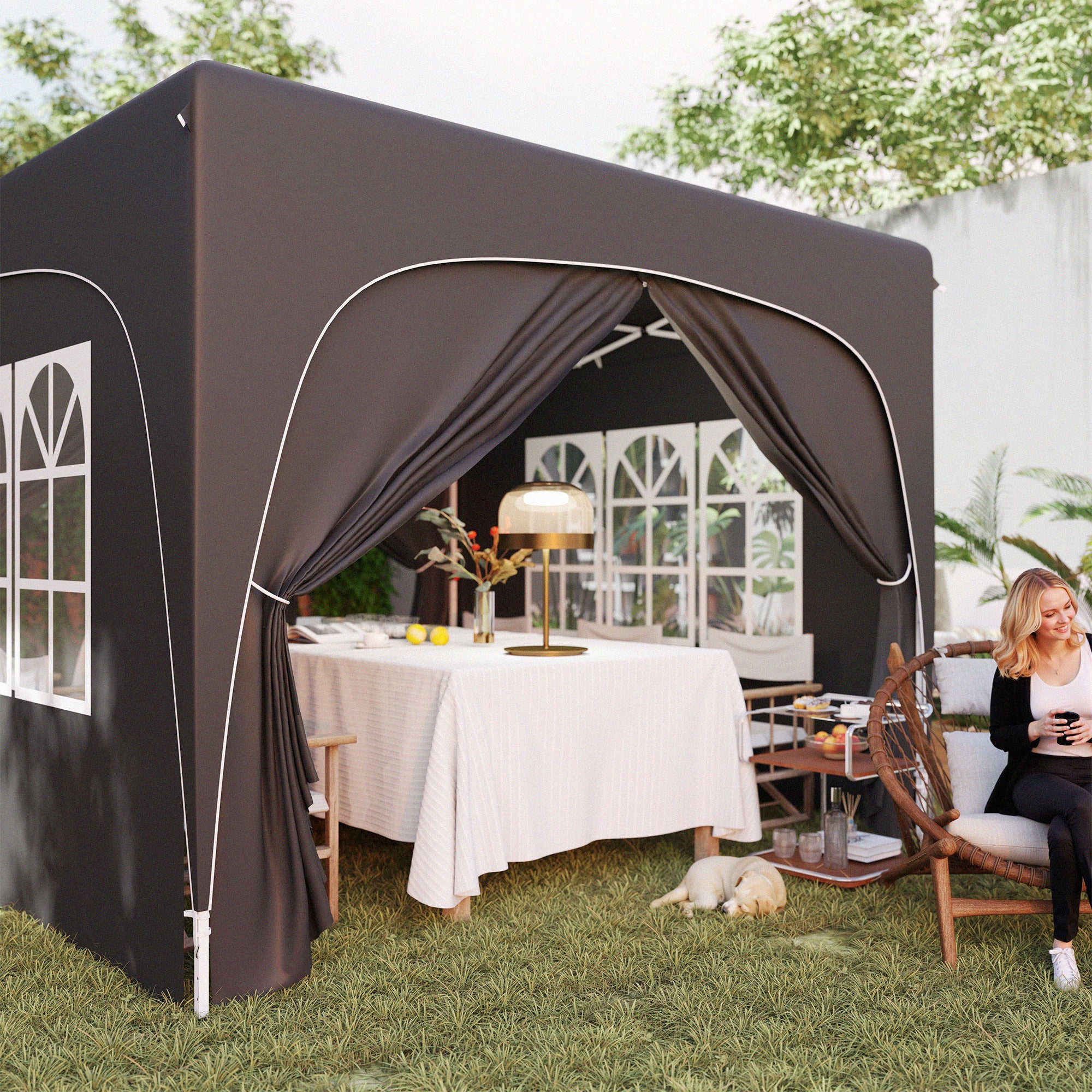 Outsunny 3 x 3m Pop-Up Gazebo Shelter, with Accessories - Black - North Peak Garden Furniture