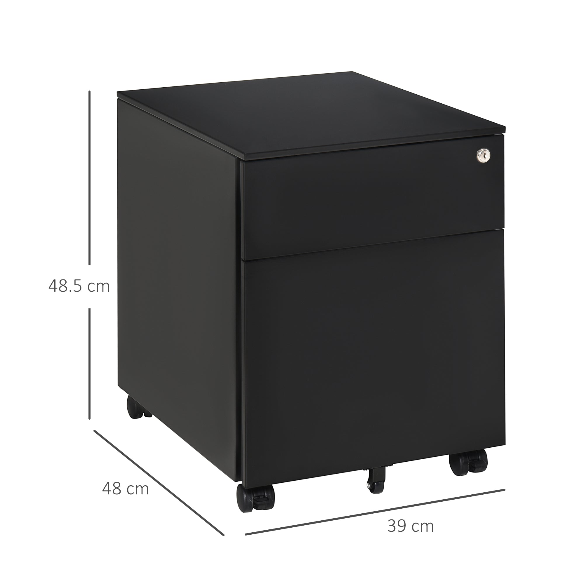 Vinsetto 2-Drawer Vertical File Cabinet, Lockable Steel Filing Cabinet with Pencil Tray and Hanging Bar for A4, Letter, Legal-sized Files, Fully Assembled Except Casters, Black - North Peak Garden Furniture
