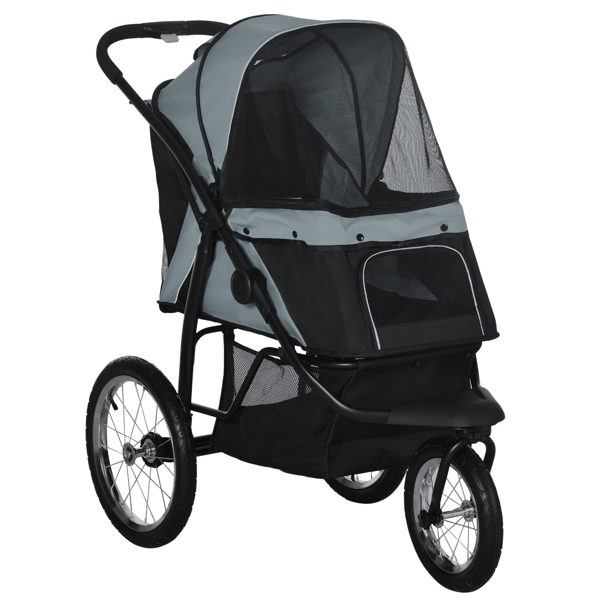 PawHut Dog Pram Dog Stroller Jogger Foldable Pet Pushchair for Medium, Small Dogs, w/ Rubber Wheels, Washable Cushion - Grey - North Peak Garden Furniture