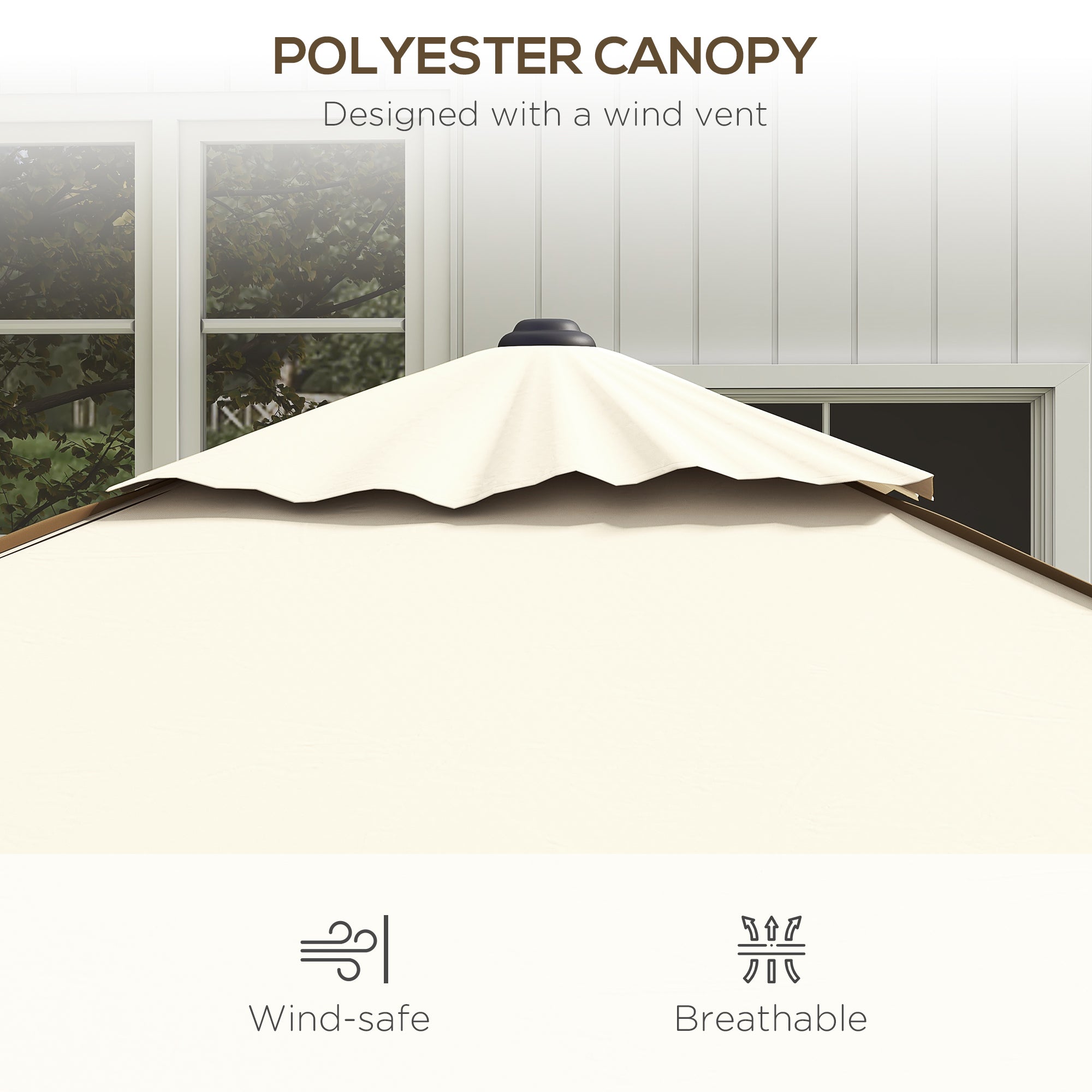 Outsunny 215cm Square Canopy Parasol, with Contrast Piping - Beige/Brown - North Peak Garden Furniture