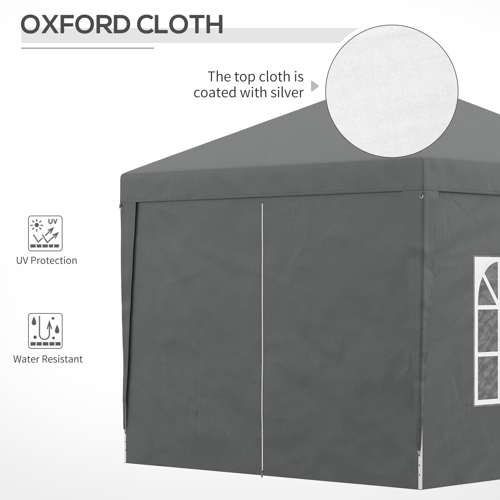 Outsunny 3 x 3 Meters Pop Up Water Resistant Gazebo Wedding Camping Party Tent Canopy Marquee with Carry Bag and 2 Windows, Grey - North Peak Garden Furniture