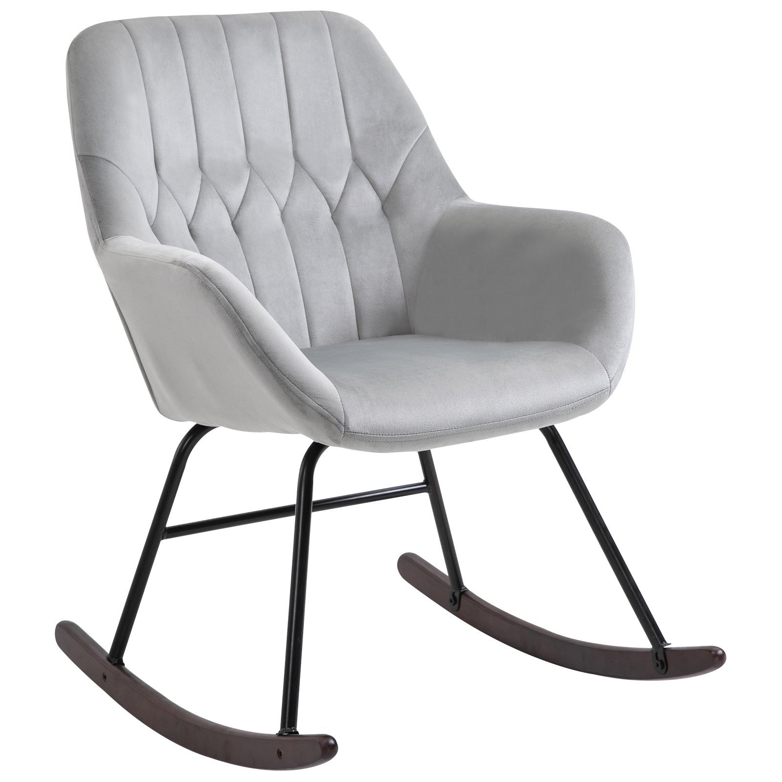 HOMCOM Rocking Chair Reading Accent Armchair with Steel Frame Sponge Padded for Living Room, Dining Room, Office, Balcony, Grey and Black - North Peak Garden Furniture