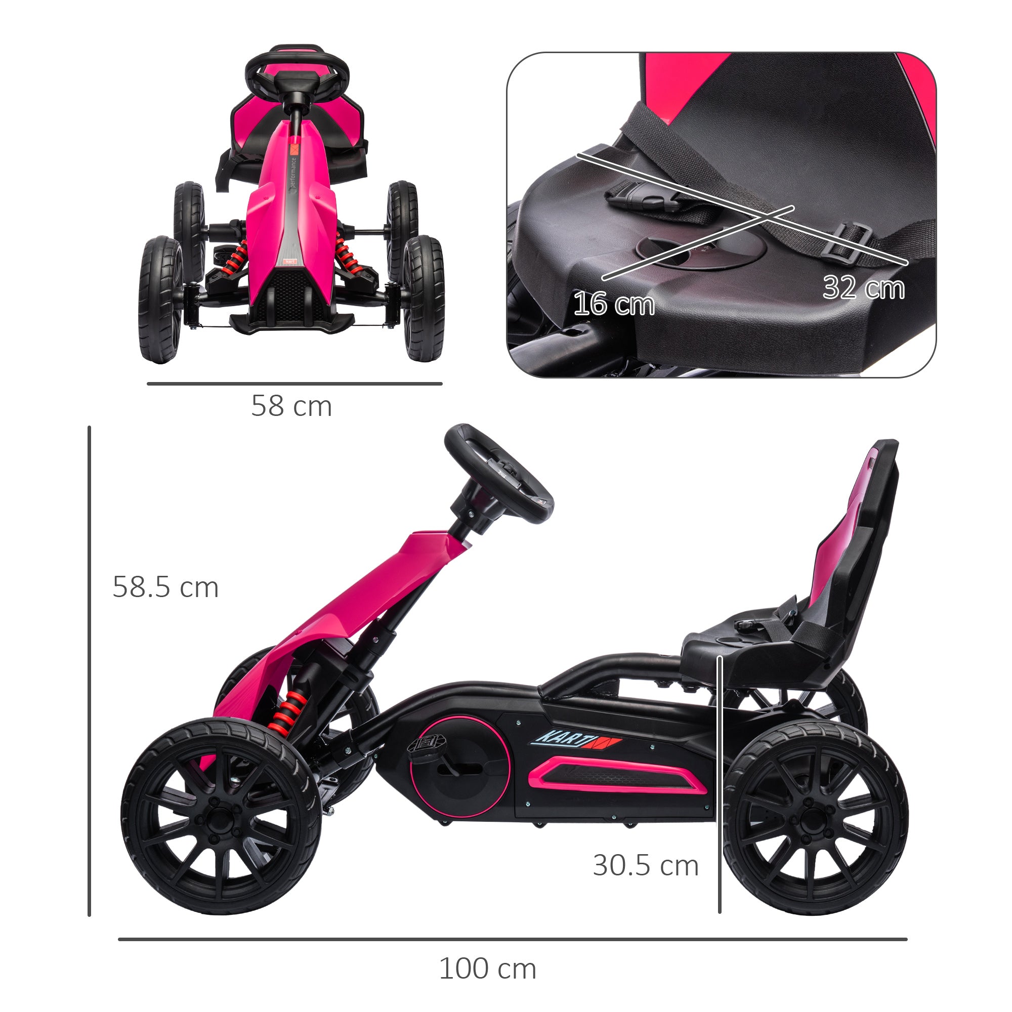 HOMCOM Kids Pedal Go Kart, with Adjustable Seat, EVA Wheels, Seat, Handbrake - Pink - North Peak Garden Furniture