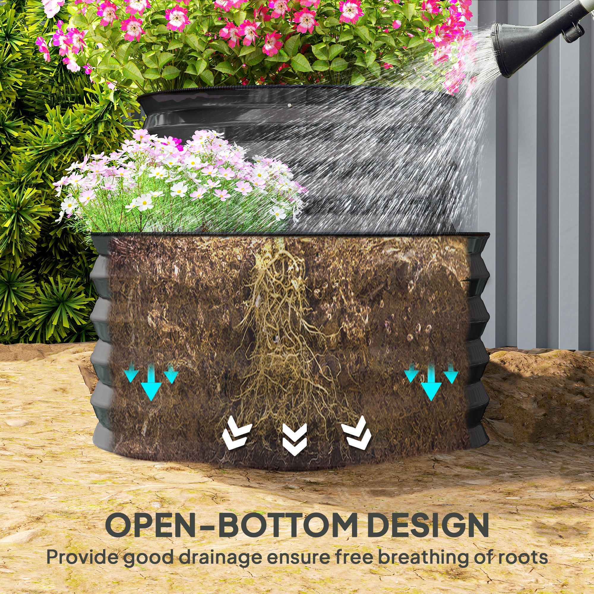 Outsunny Two-Tier Galvanised Steel Garden Planter - Dark Grey - North Peak Garden Furniture