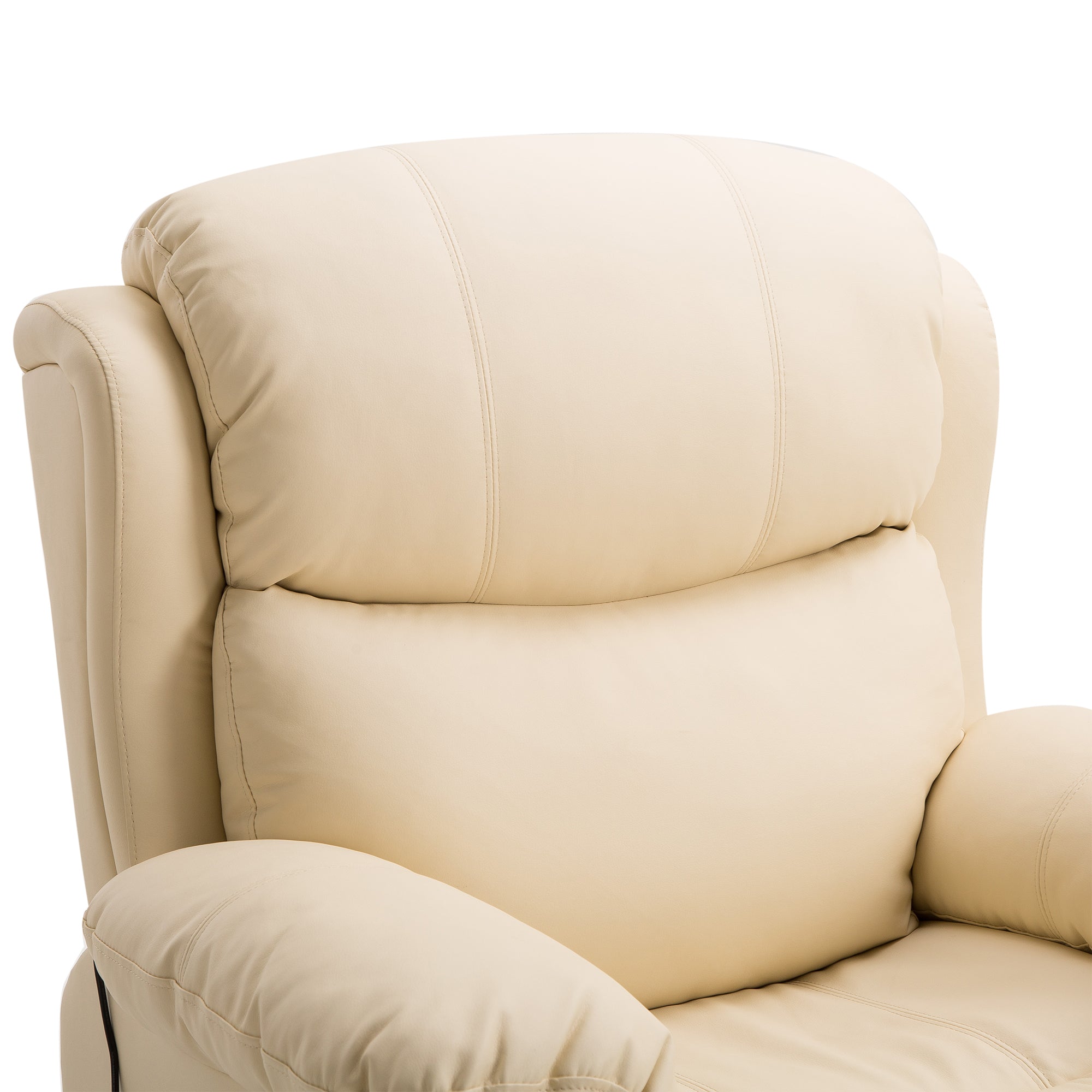 HOMCOM PU Leather Reclining Chair with 8 Massage Points and Heat, Manual Recliner with Swivel Base, Footrest and Remote, Beige - North Peak Garden Furniture