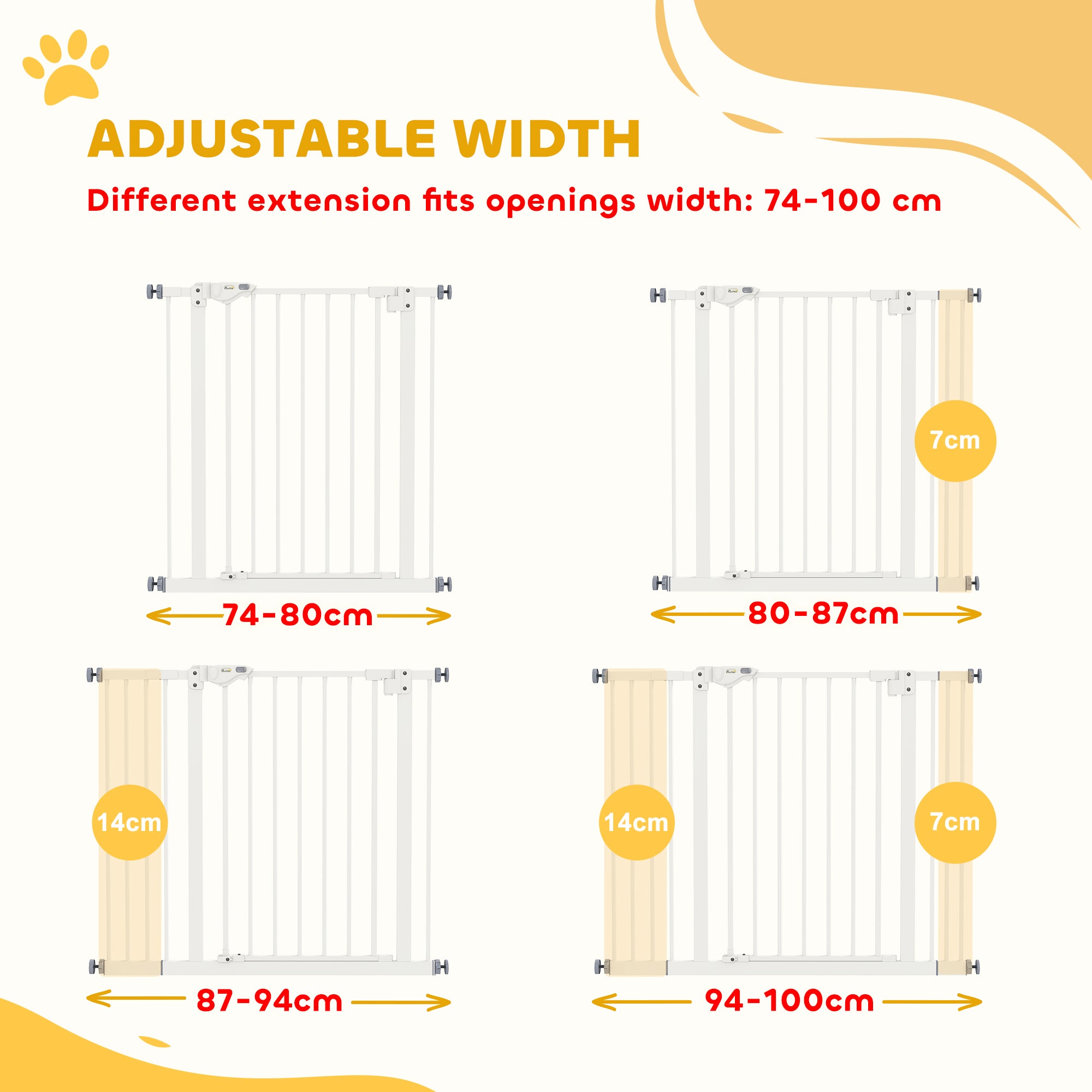 PawHut Metal 74-100cm Wide Adjustable Dog Gate Black - North Peak Garden Furniture