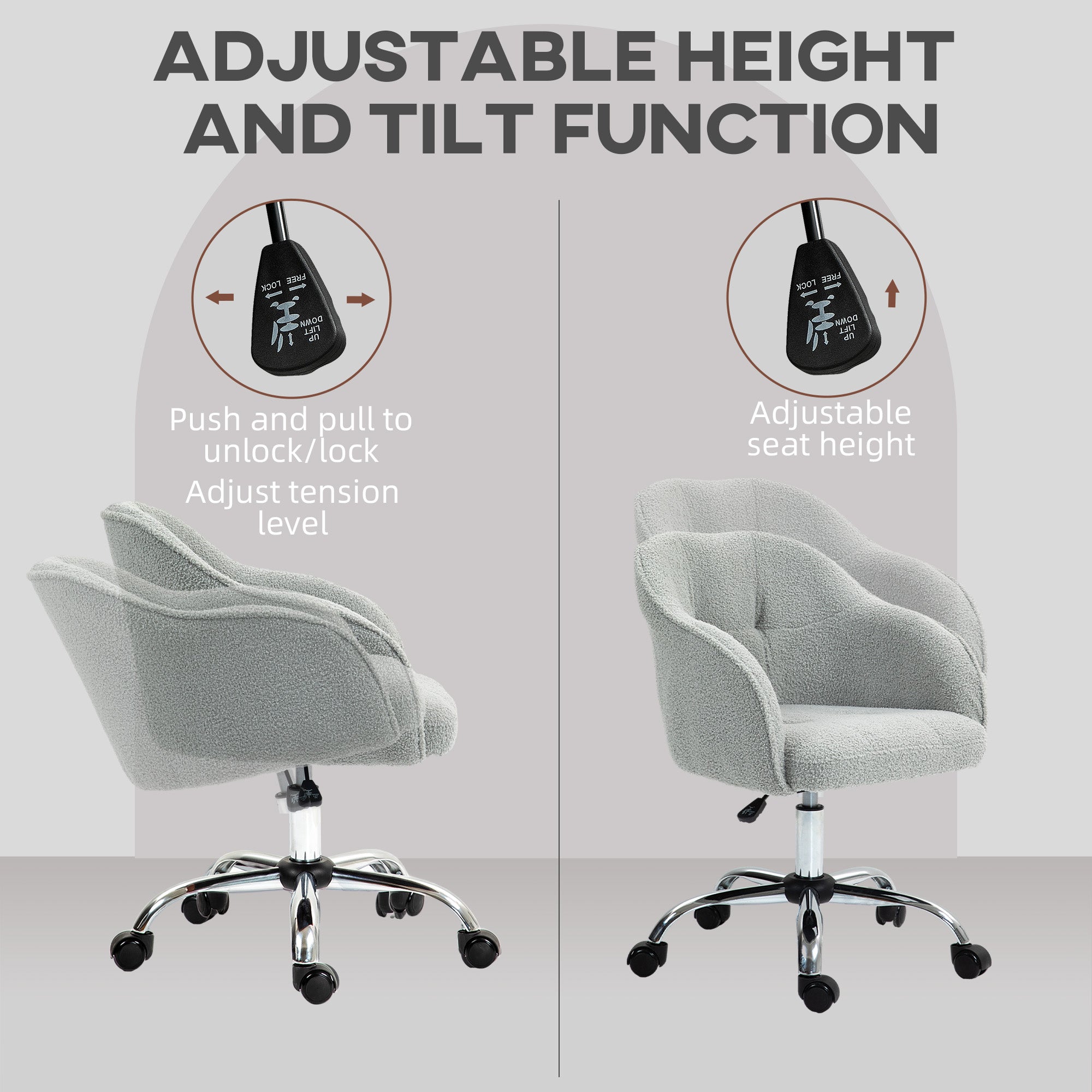 HOMCOM Teddy Fleece Swivel Office Chair - Grey - North Peak Garden Furniture