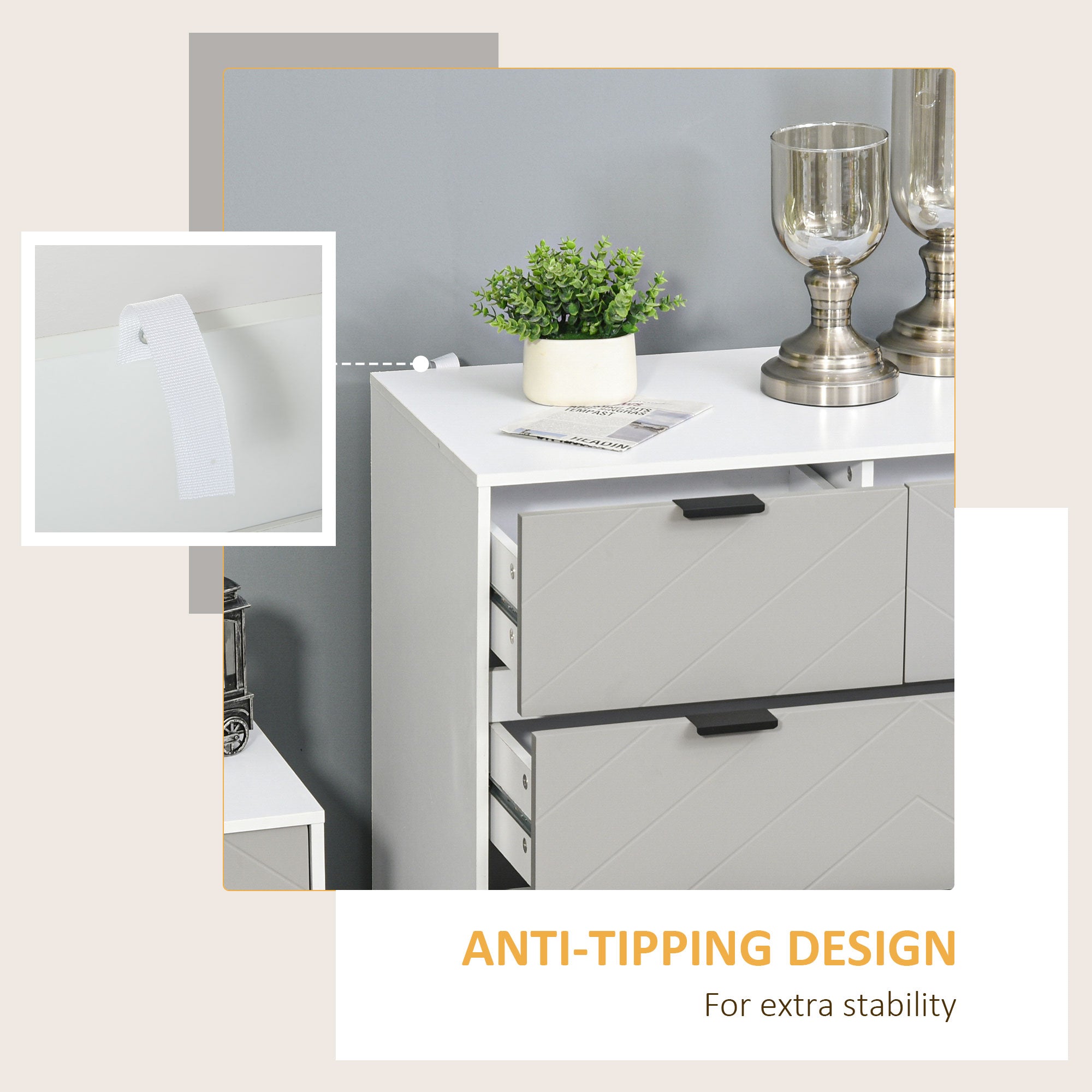 HOMCOM Chest of Drawers with Metal Handles Freestanding Dresser for Bedroom, Living Room - North Peak Garden Furniture
