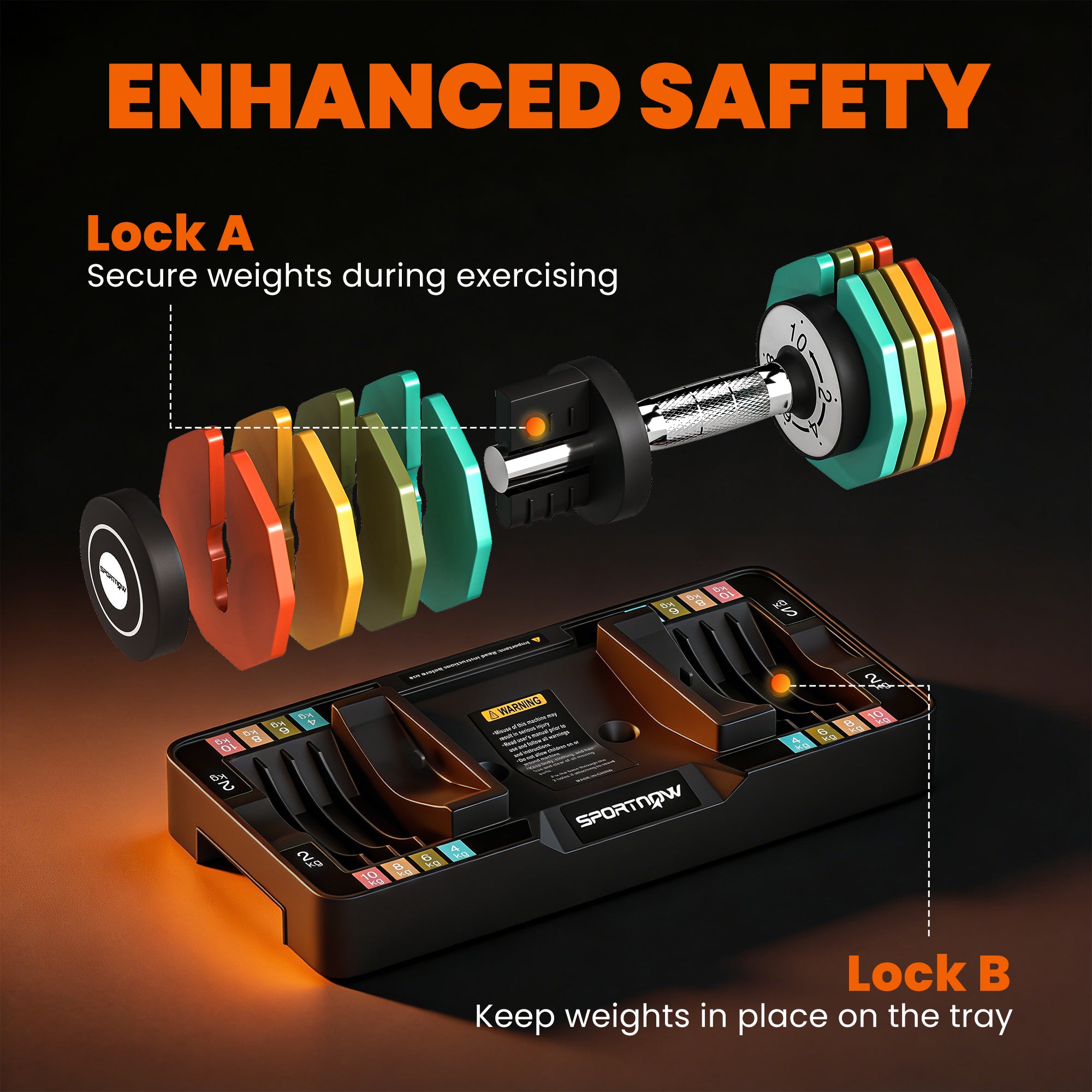 SPORTNOW Adjustable Dumbbells Set with Safety Locking Mechanism, Multicoloured
