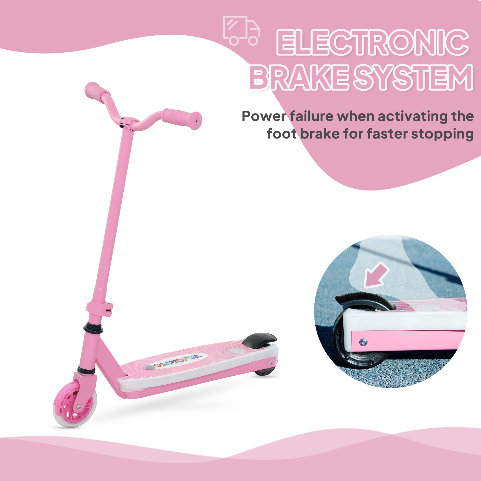 AIYAPLAY Electric Scooter for Kids Ages 4-7, with Auxiliary Rear Wheels, Flashing LED Light and Electric Brake, Kids Electric Scooter for Boys Girls, 6 KM/H & 8 KM, Pink - North Peak Garden Furniture