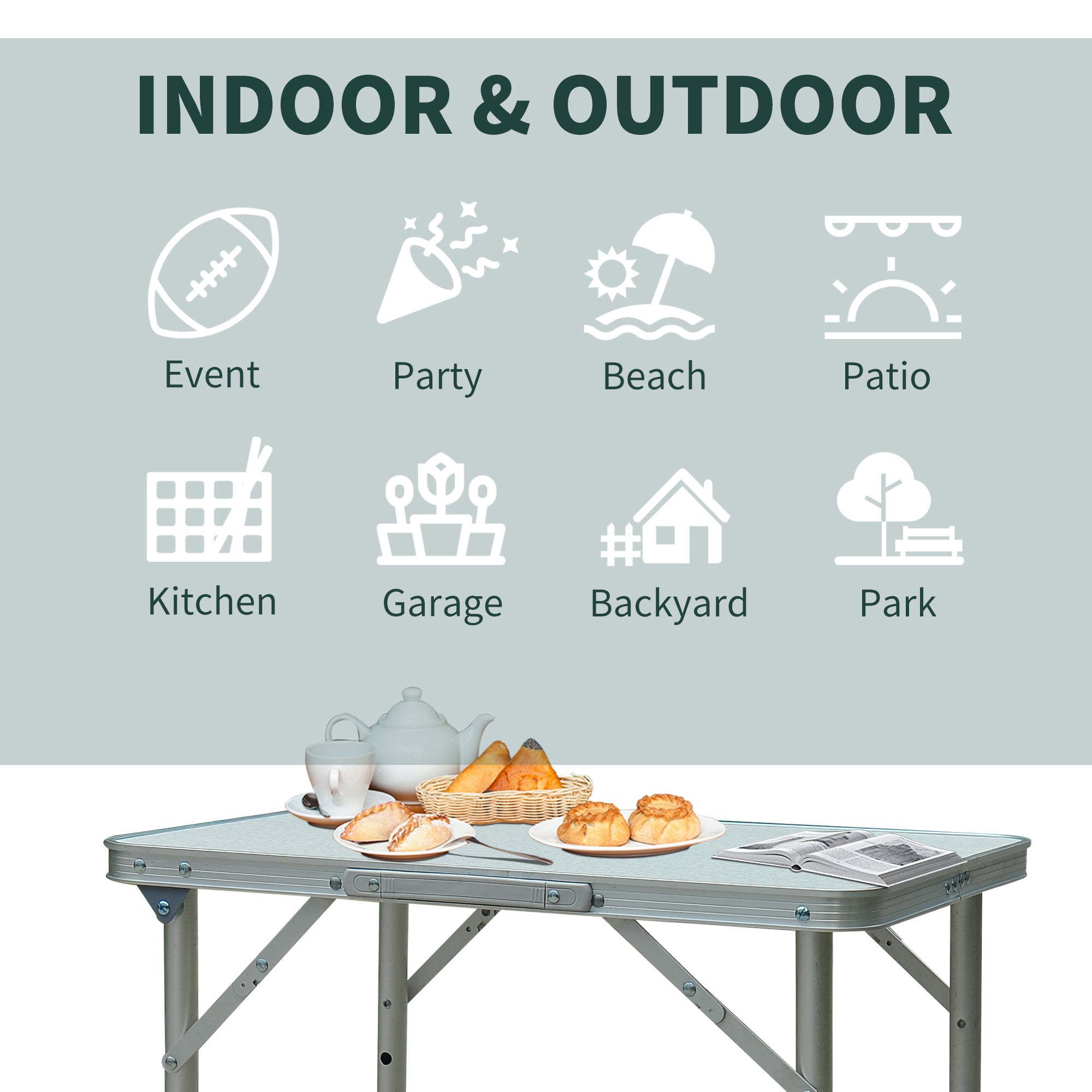 Outsunny Patio Foldable Picnic Table-Silver - North Peak Garden Furniture