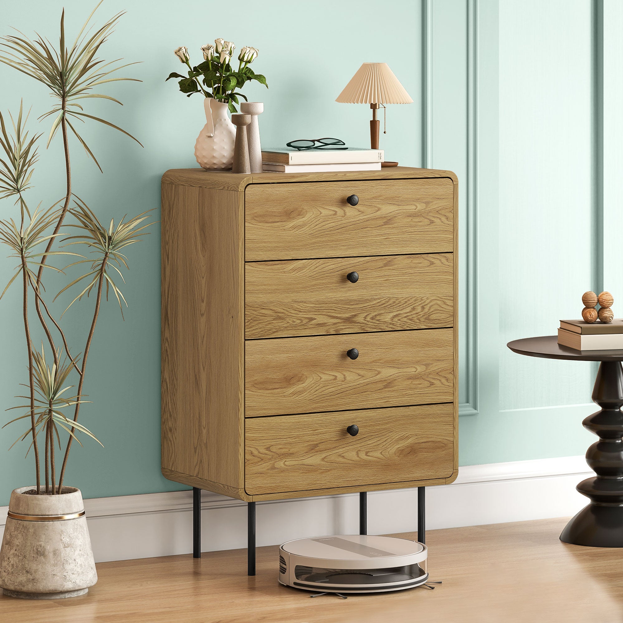 HOMCOM Modern Chest of Drawers with 4 Drawers - Oak