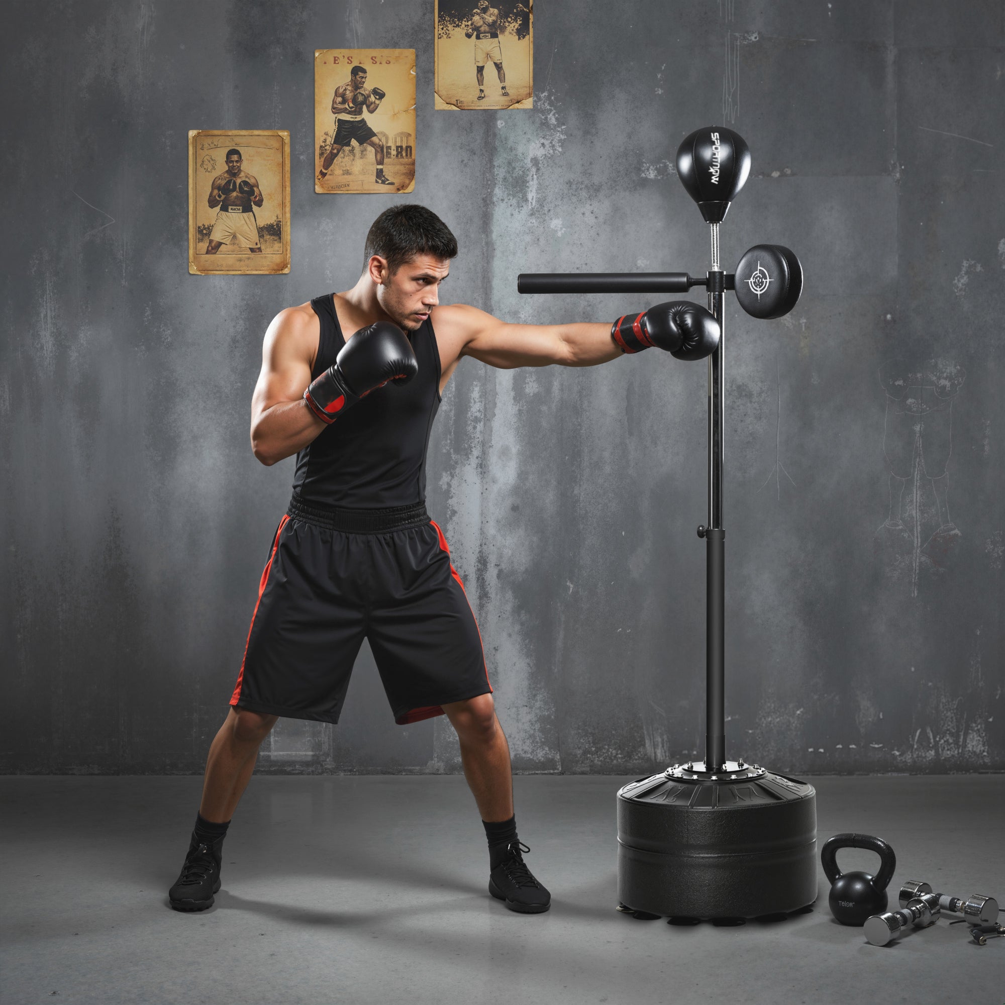 SPORTNOW Adjustable Speed Bag, Boxing Bag, with Stand, Reflex Bar, Punching Pad, Black
