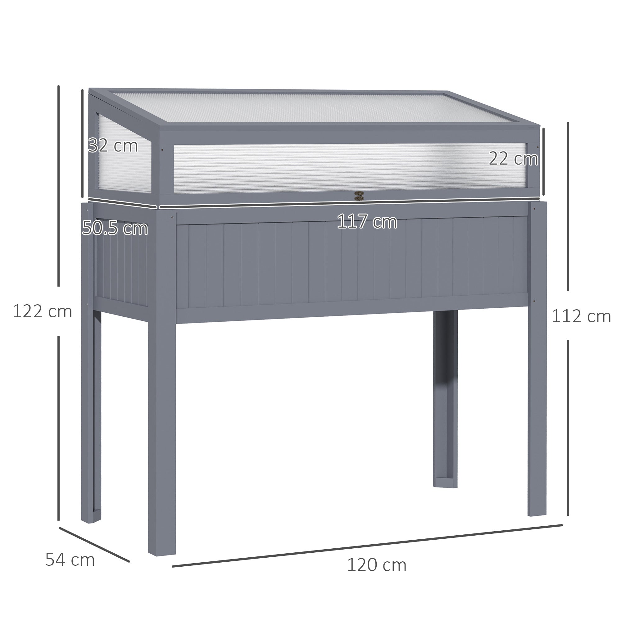 Outsunny Raised Garden Bed 2-IN-1 Wood Cold Frame Greenhouse with Elevated Garden Box, Openable Top for Flowers, Vegetables, Plants, Grey