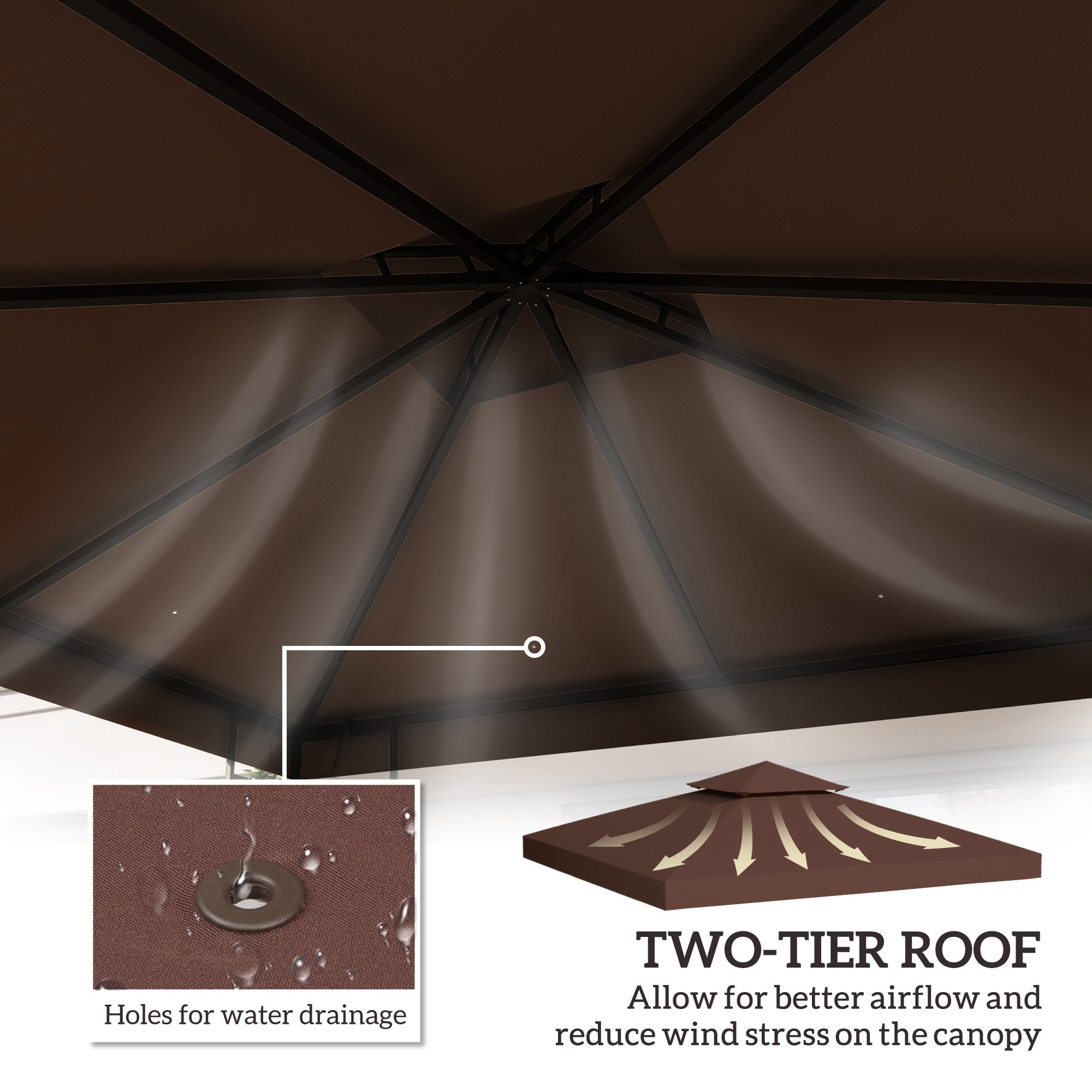 Outsunny 3x3 m Double-Tier Canopy Top Replacement-Coffee