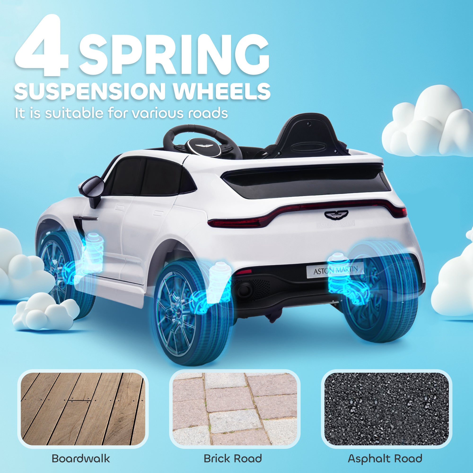 AIYAPLAY Aston Martin DBX Licensed Battery Powered Kids Electric Car, 12V Kids Ride on Car w/ Lights, Music Horn, White - North Peak Garden Furniture