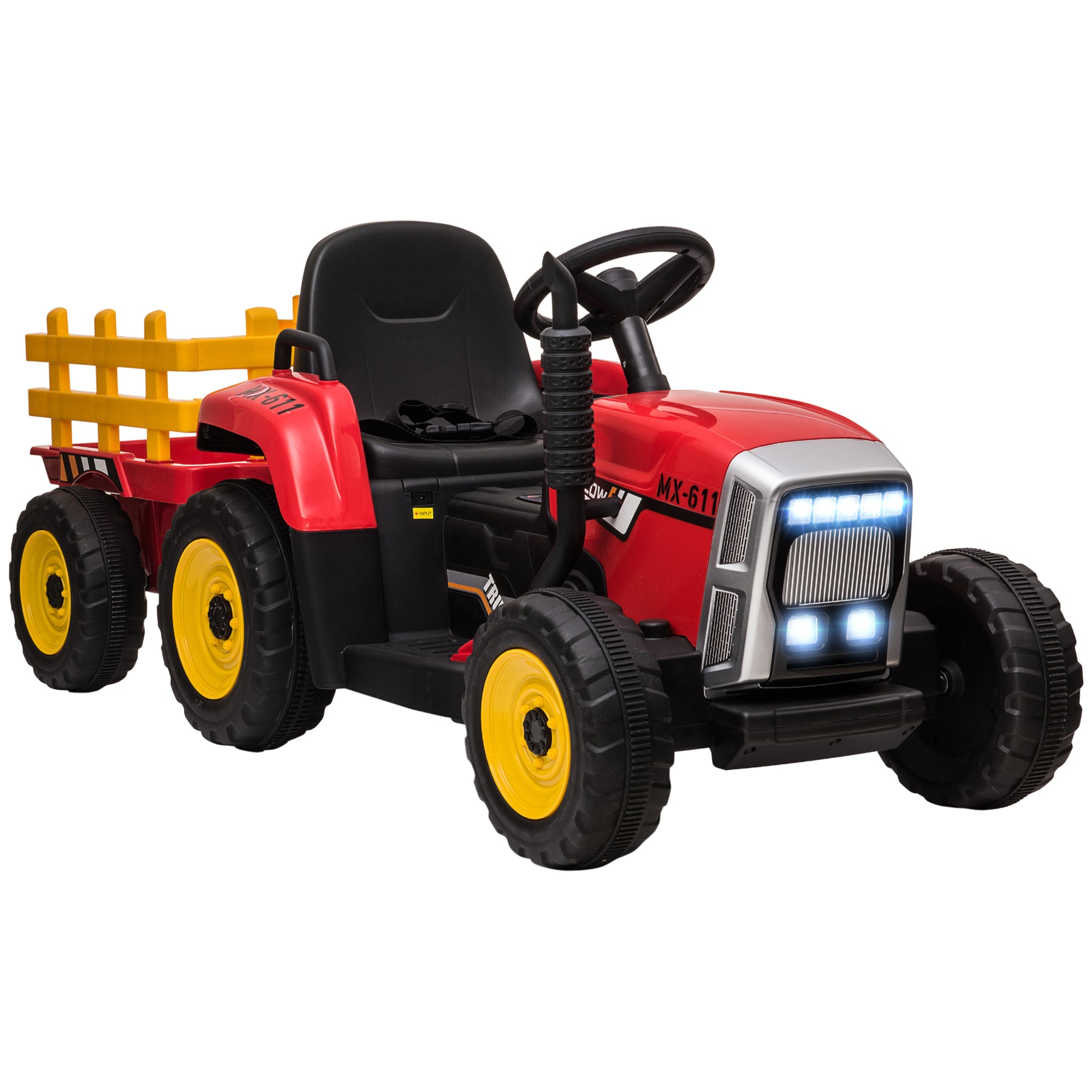 HOMCOM Ride On Tractor, Battery Powered Electric Car, with Detachable Trailer, Remote Control, Music - Red - North Peak Garden Furniture