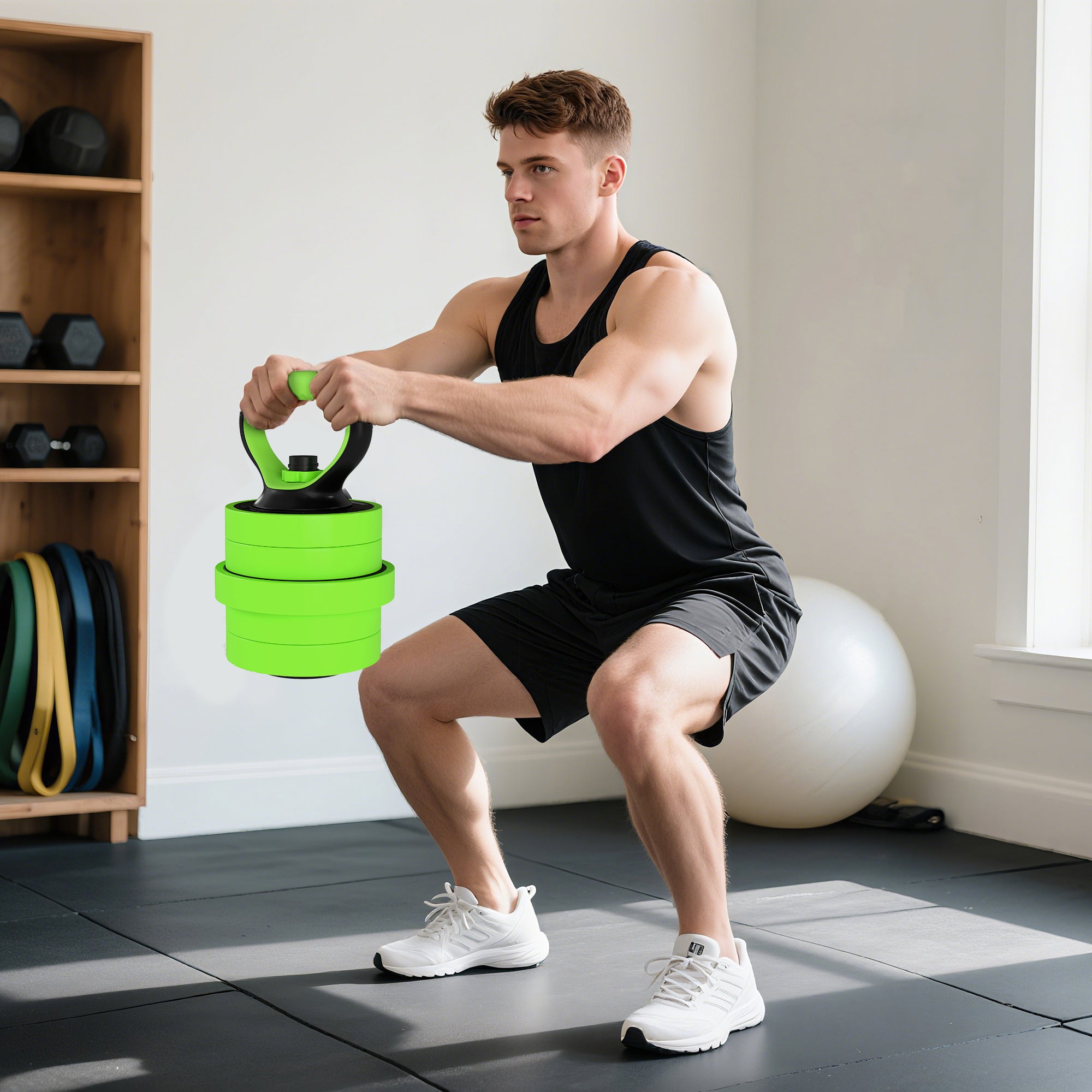 SPORTNOW 30kg Four-In-One Adjustable Weight Dumbbells Set, Barbell, Kettlebell, Push Up Stand - Green