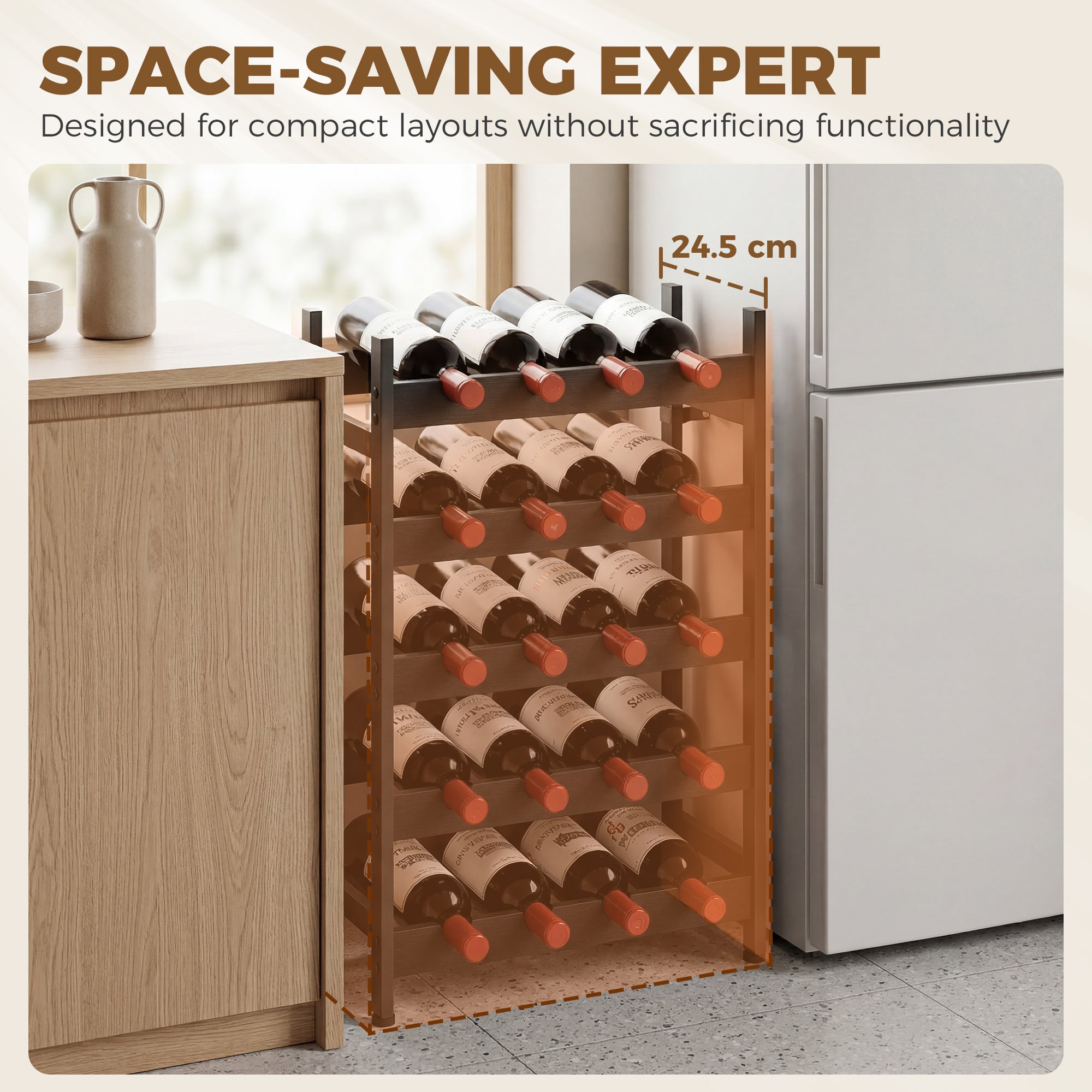 HOMCOM Wine Rack Freestanding Industrial Liquor Cabinet 5-Tier 20 Bottles Bar Stand with Adjustable Feet, Black