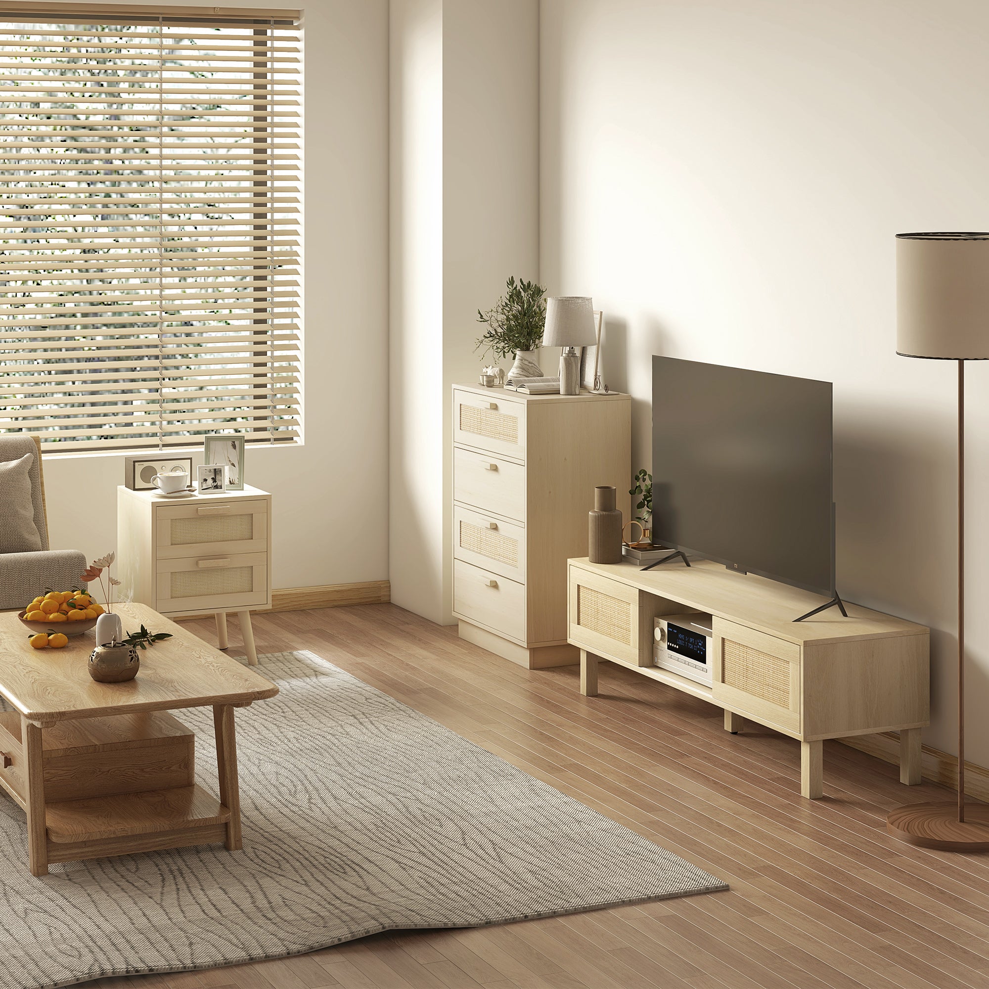 HOMCOM Chest of Four Rattan Weave Panel Drawers - Wood-Effect - North Peak Garden Furniture