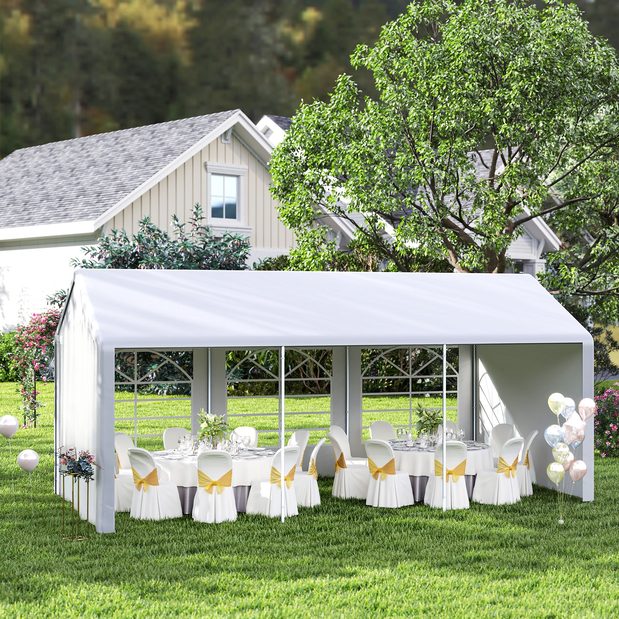 Outsunny 6 x 3(m) Garden Gazebo Marquee Party Tent Wedding Portable Garage Carport shelter Car Canopy Outdoor Heavy Duty Steel Frame Waterproof Rot Resistant
