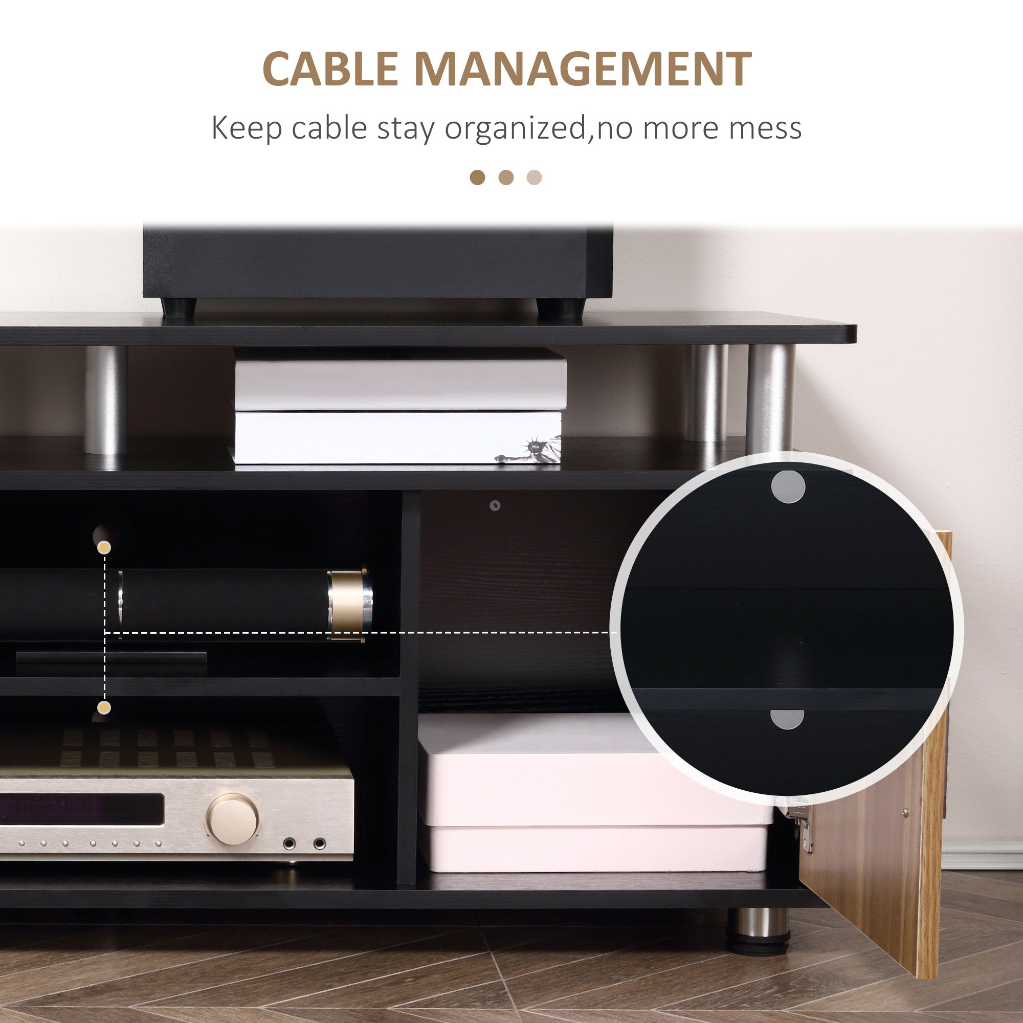 HOMCOM TV Cabinet Unit for TVs up to 50'' with Storage Shelf and Cupboards, Living Room Entertainment Center Media Console, Black and Walnut - North Peak Garden Furniture