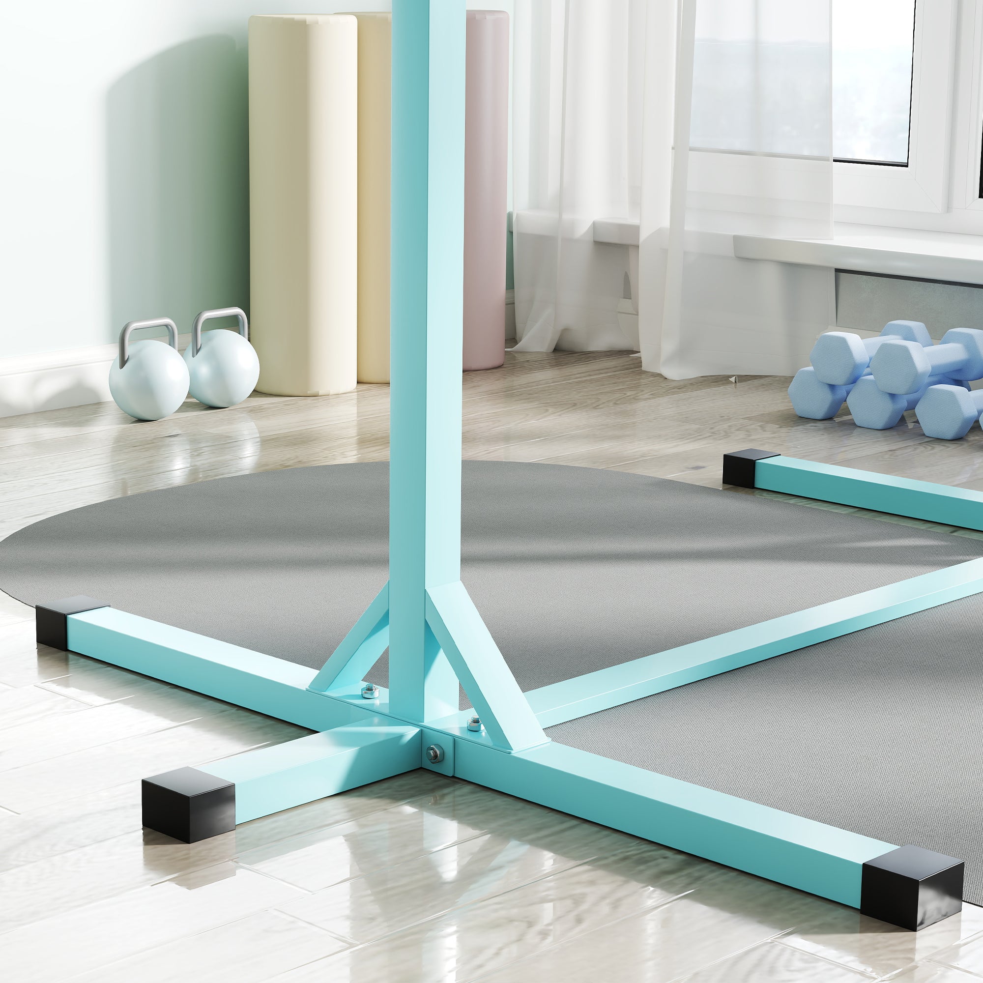 HOMCOM Height Adjustable Gymnastics Horizontal Bar for Kids, Children Junior Kip High Bar Fitness, Light Blue - North Peak Garden Furniture