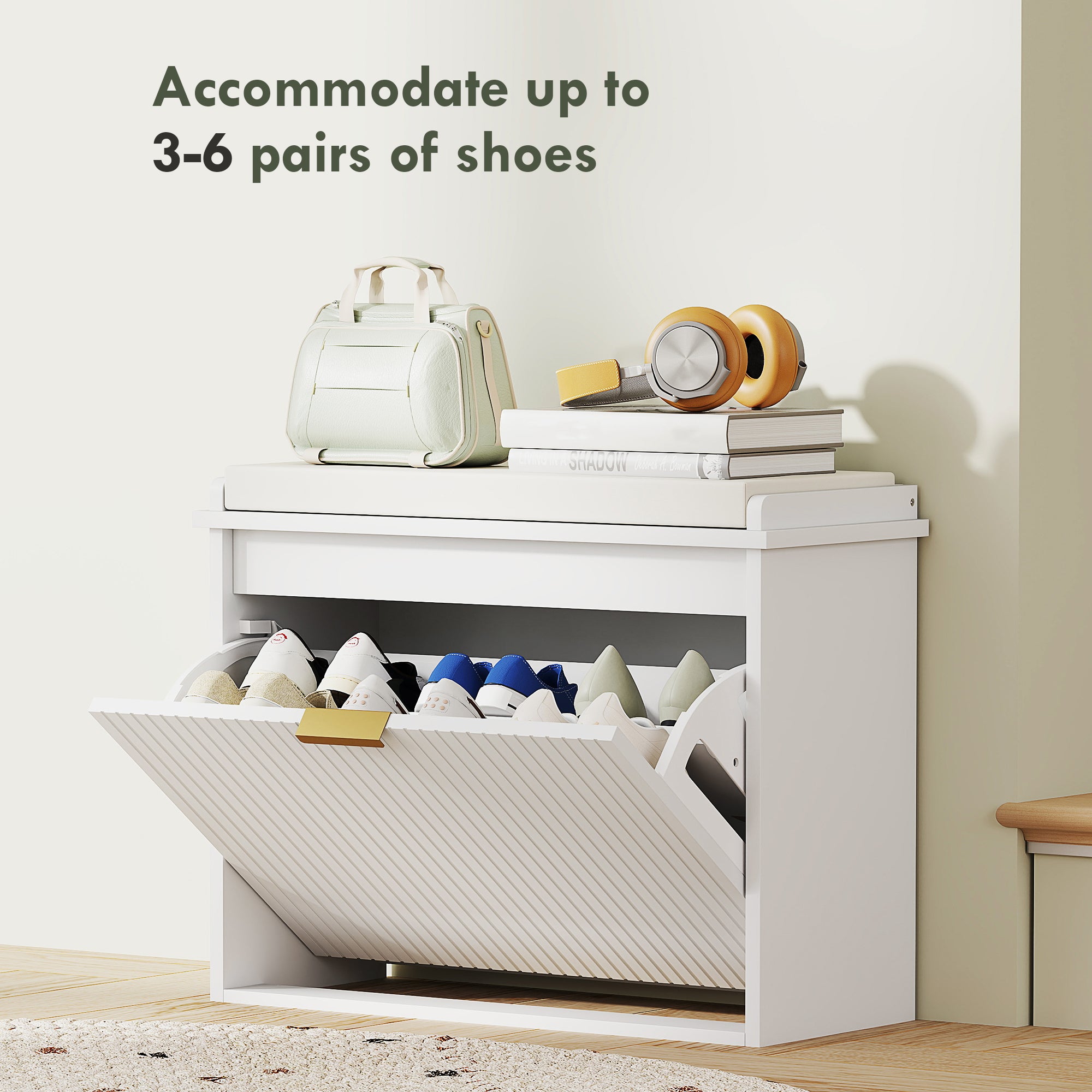 HOMCOM Elegant Six Shoe Bench, with Top Seat - White