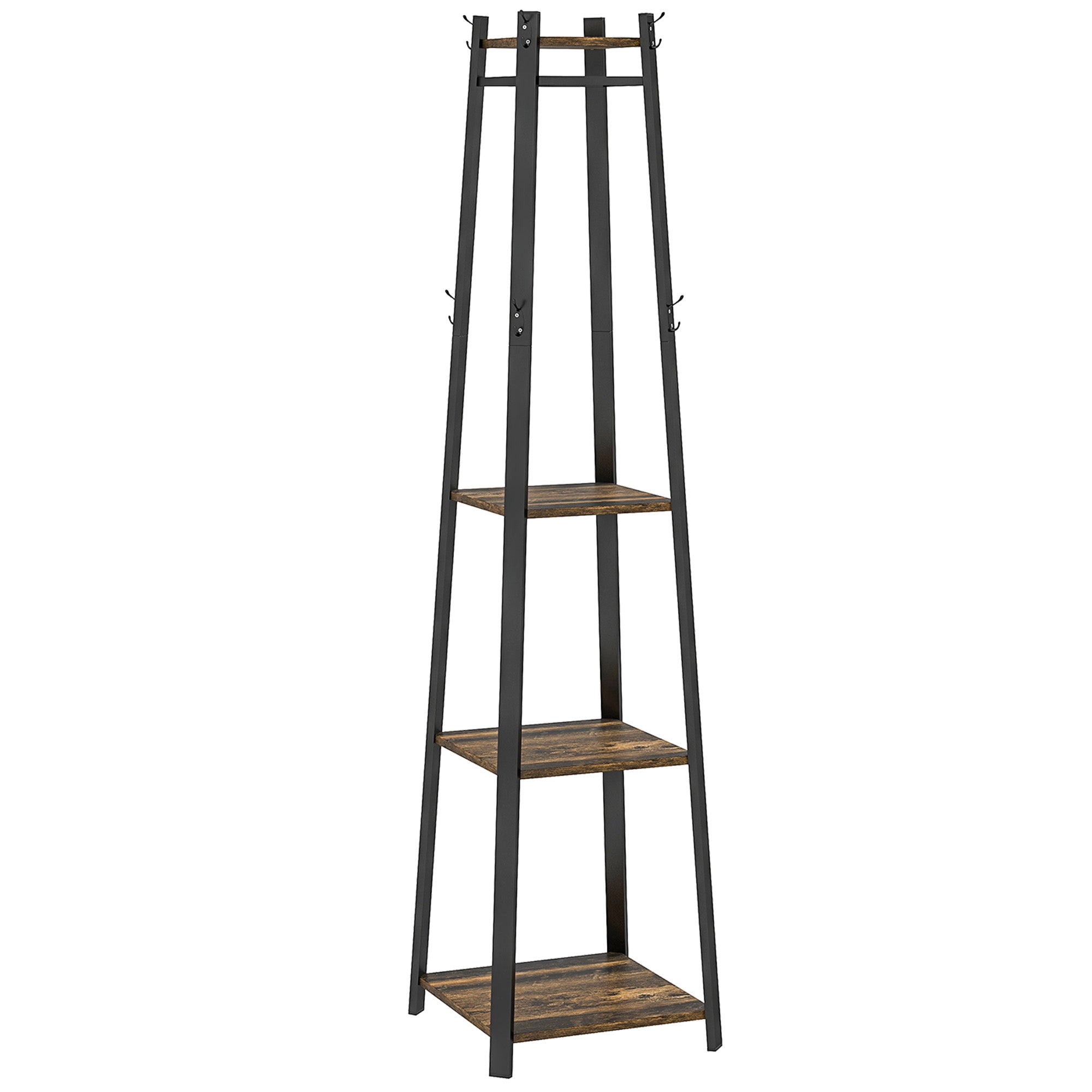 HOMCOM Compact Freestanding Coat Rack - Black/Brown - North Peak Garden Furniture