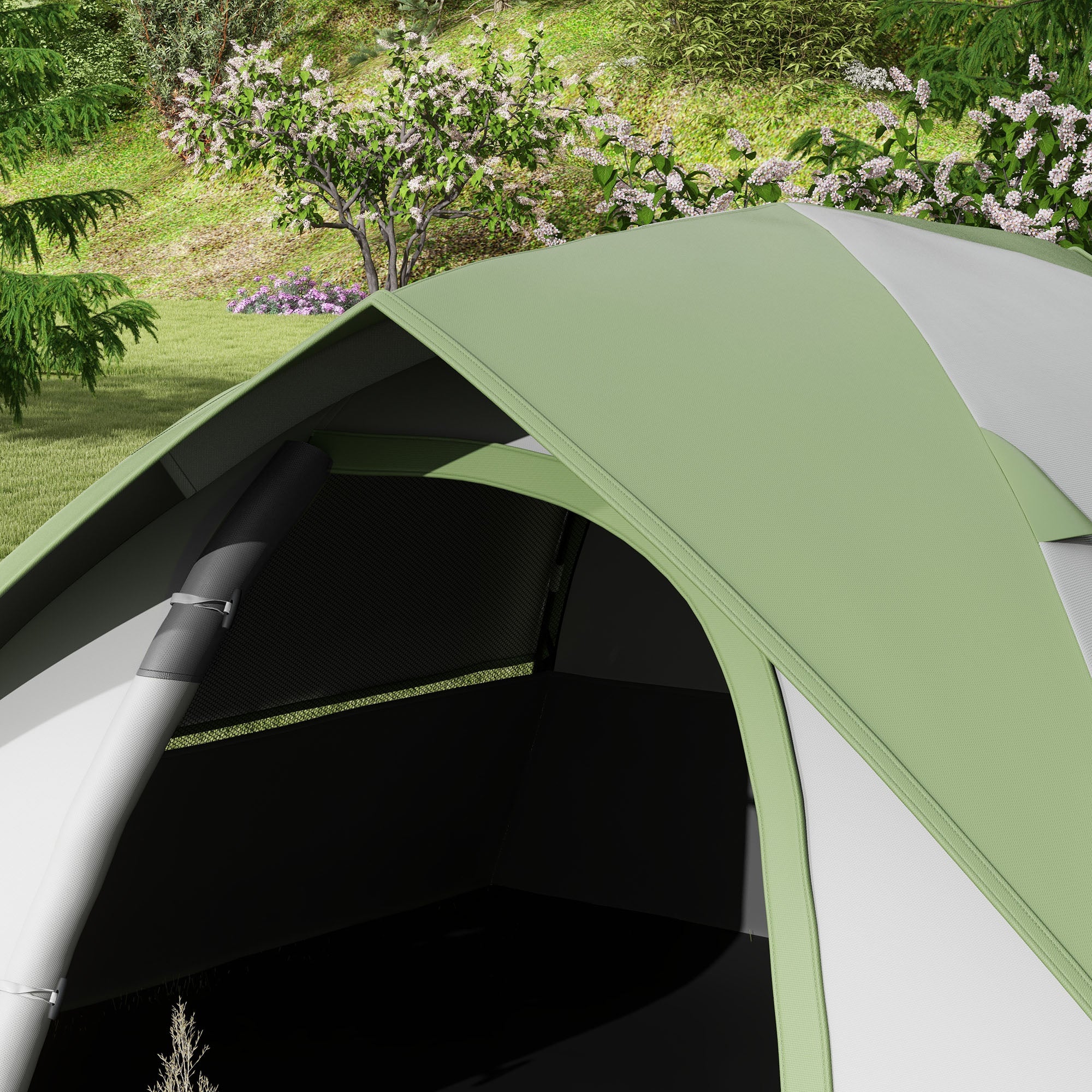 Outsunny Two Man Single Room Dome Tent, with Accessories - Green/Grey - North Peak Garden Furniture